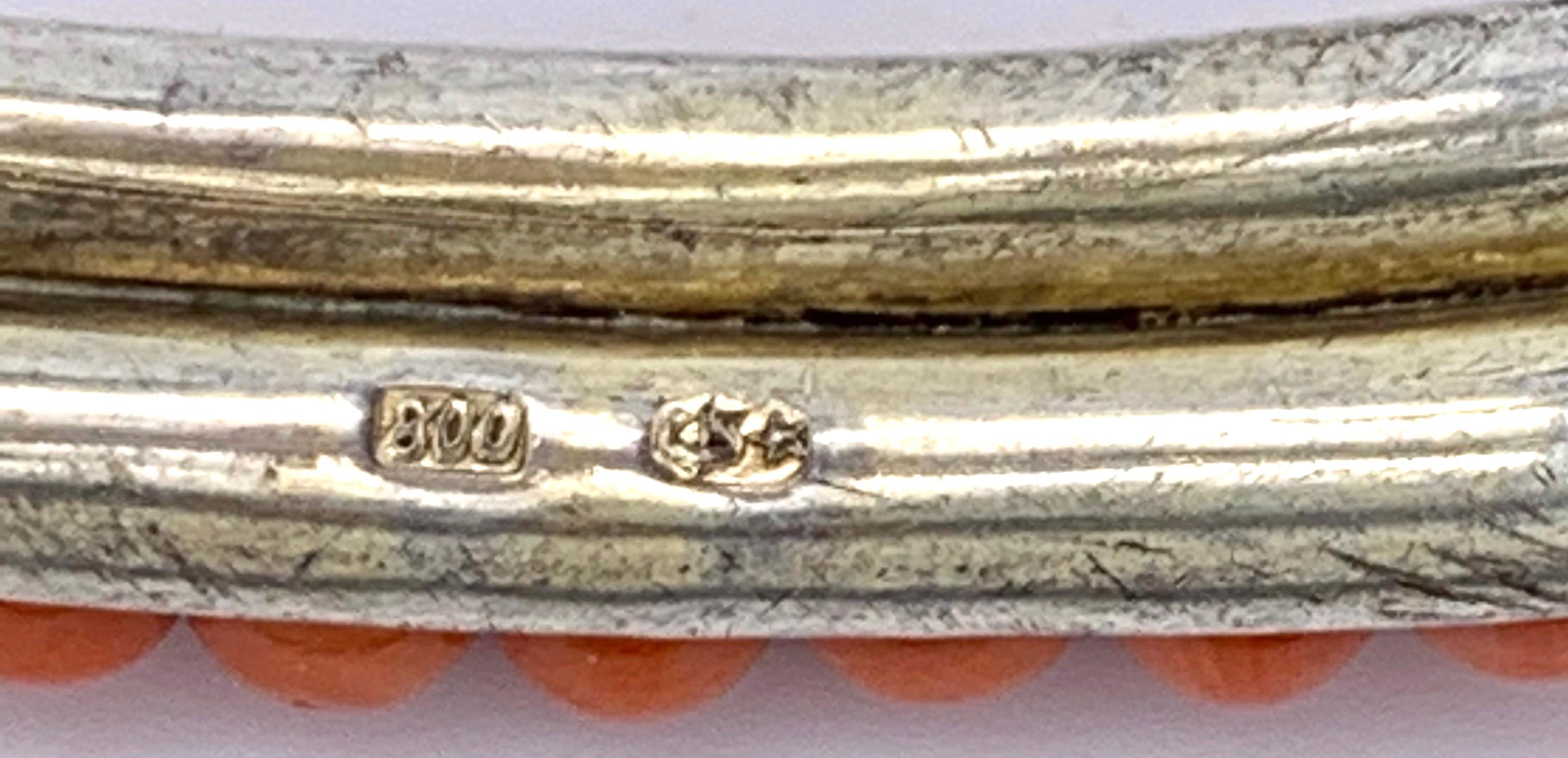 Antique 1870 Coral Flower Bracelet Bangle Silver Gilt For Sale 1