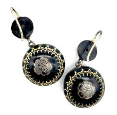 Antique 1870 Horn Gold Silver Piqué Earrings Sentimental Jewellery Pansies