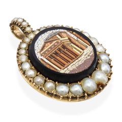 Antiguo Colgante de Luto de Oro Amarillo de 10k de la década de 1870 con Micro Perla Mosíaca