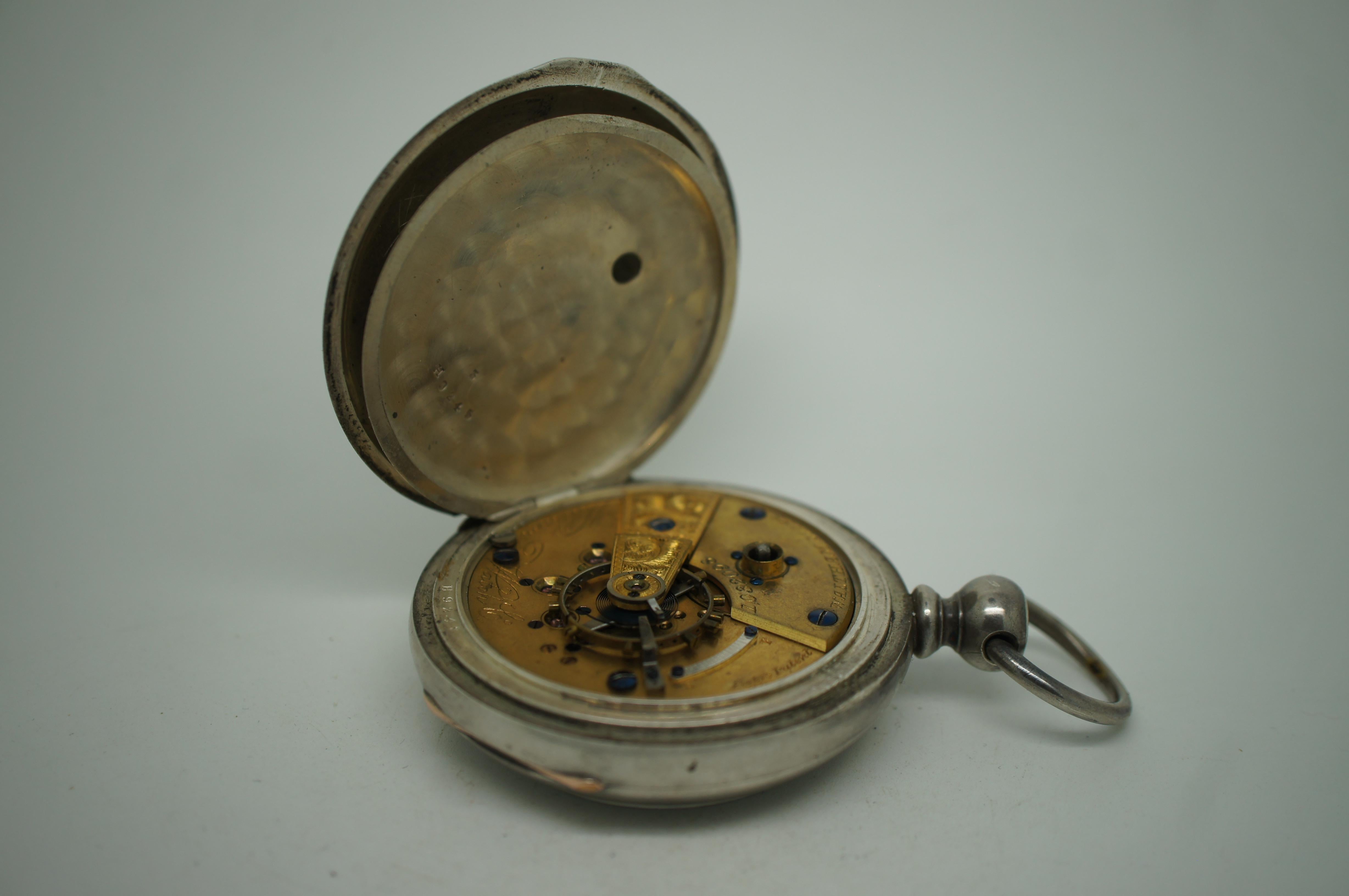 Antike 1870er American Waltham Key Wound 15J Tasche Münze Silber Uhr 18S  im Angebot 2