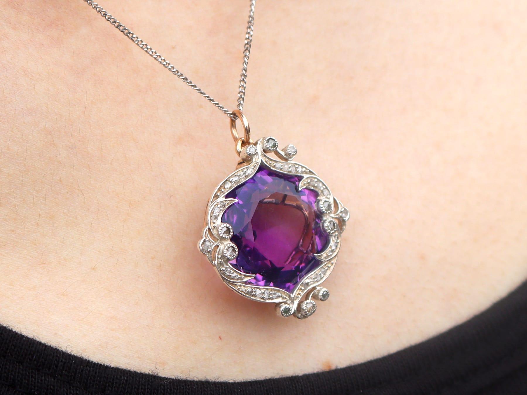 Antique Victorian Amethyst Diamond 9k Yellow Gold Pendant In Excellent Condition For Sale In Jesmond, Newcastle Upon Tyne