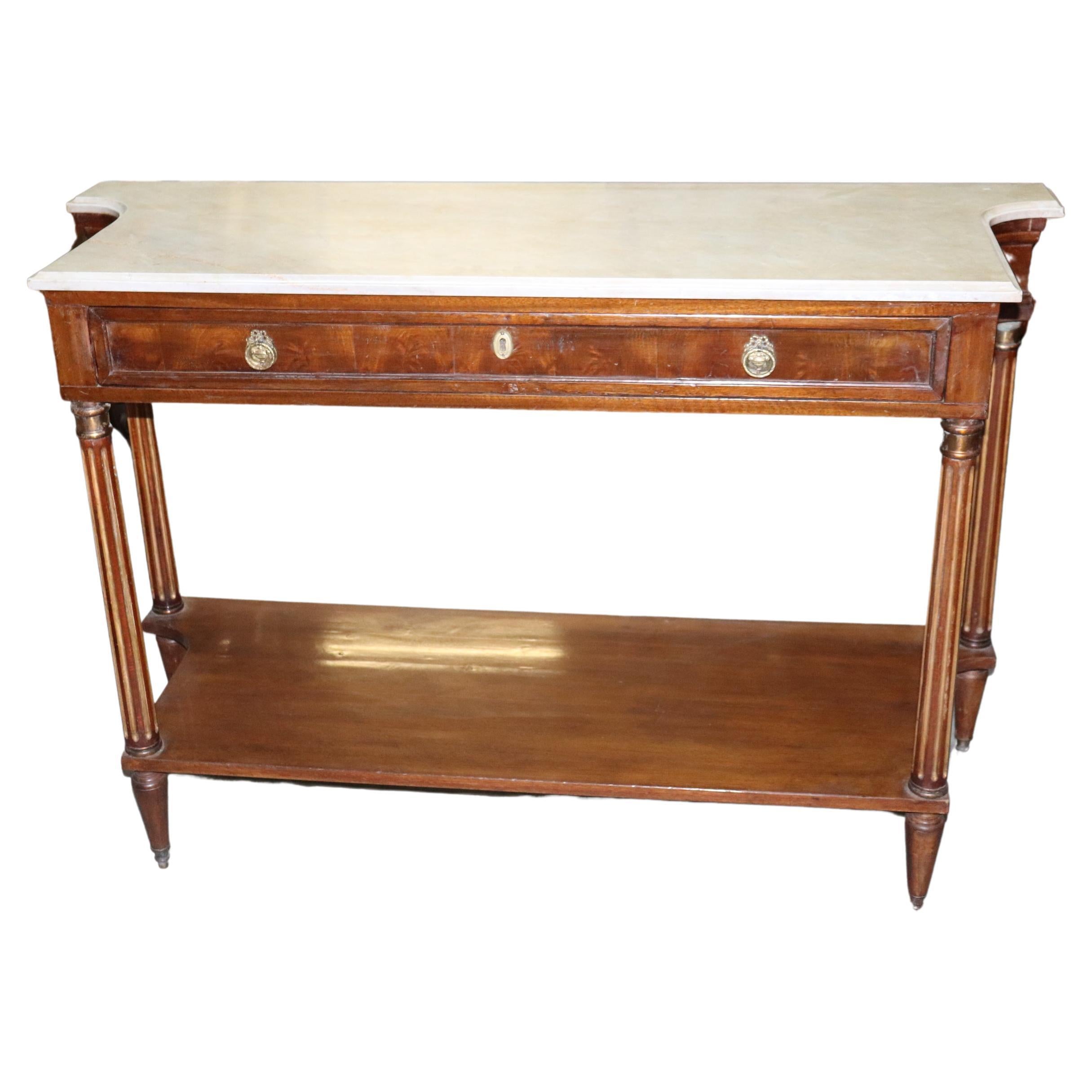 Antique 1870s era French Directoire Louis XVI Marble Top Console Table 