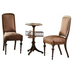 Antique 1870s, Pair of Mahogany Chairs and Walnut Canterbury Side Table Set of 3