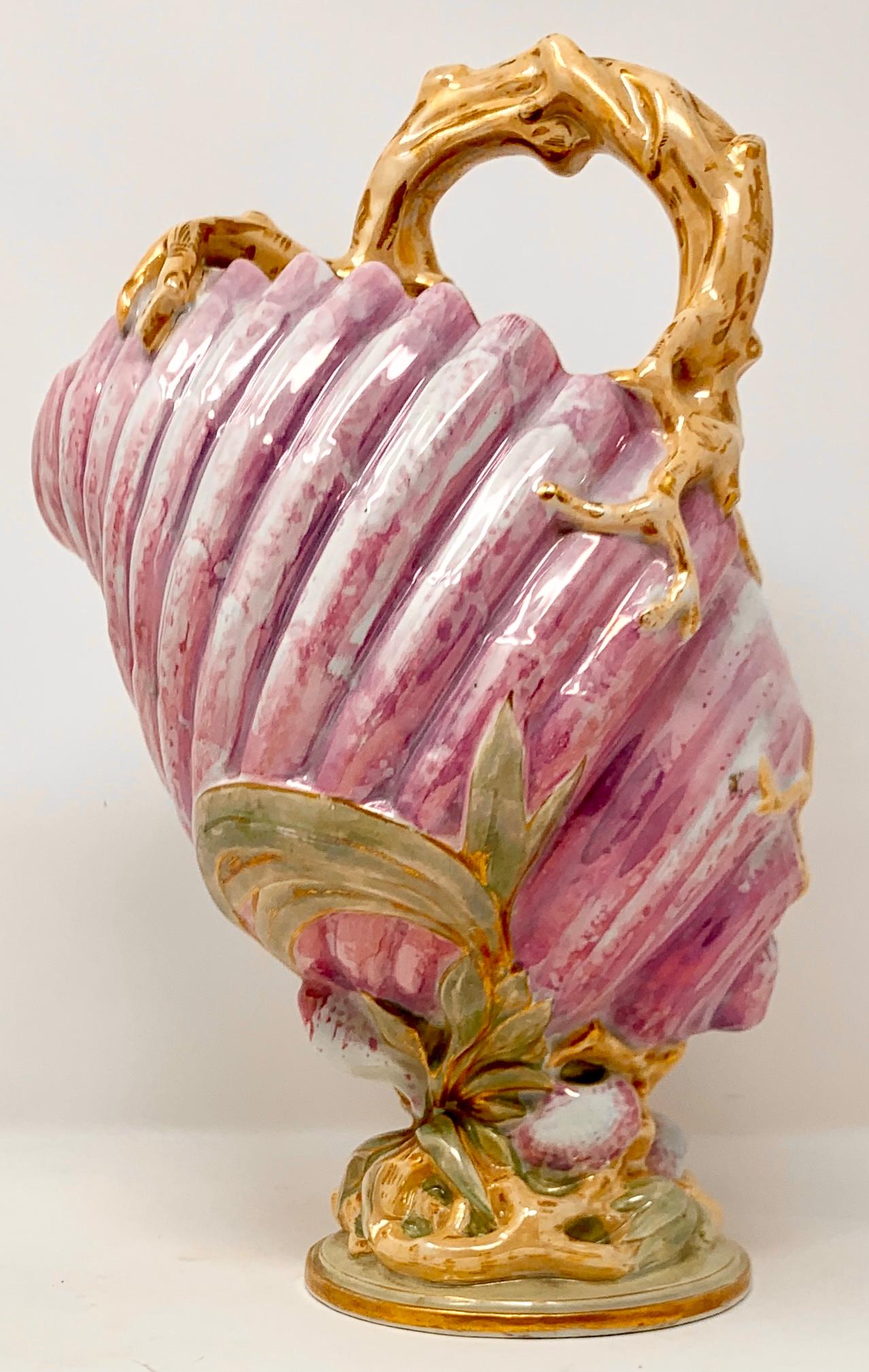 Antike 1870's Pickman-Seville Porzellan Rosa & Gold Shell Wasser Krug & Basin (Spanisch) im Angebot