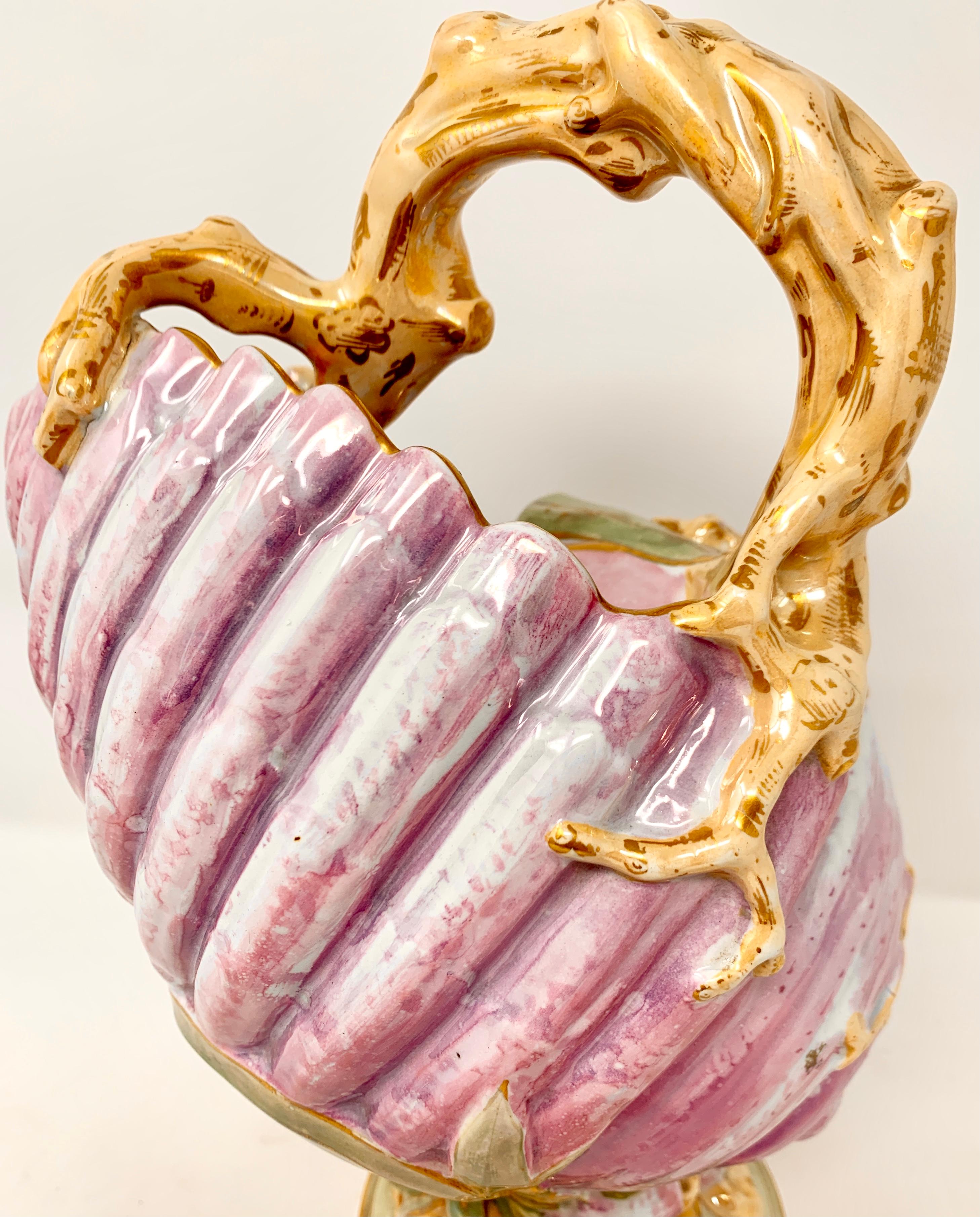 Antike 1870's Pickman-Seville Porzellan Rosa & Gold Shell Wasser Krug & Basin im Zustand „Gut“ im Angebot in New Orleans, LA