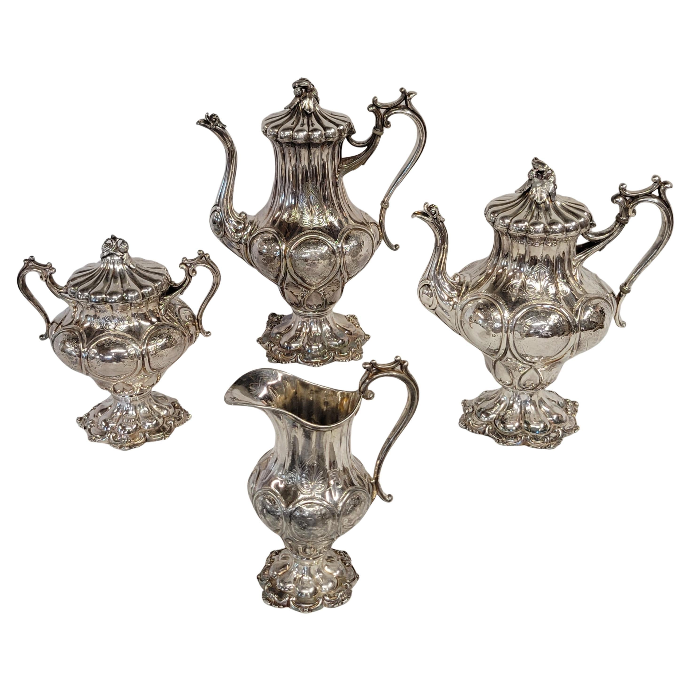 Antiguo juego de té y café Redfield & Rice Silverplate de la década de 1870