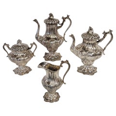 Antiguo juego de té y café Redfield & Rice Silverplate de la década de 1870