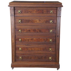 Antike 1870er viktorianischen Eastlake Nussbaum Wurzelholz Seite Schloss Tallboy Dresser Chest