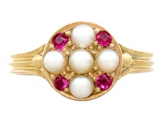 Antique 1871 Pearl and Ruby Yellow Gold Cocktail Ring