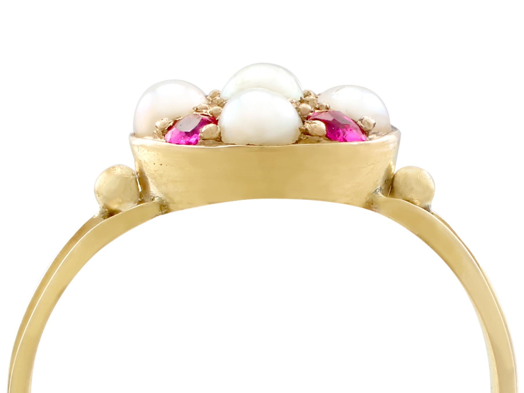 Antique 1871 Pearl and Ruby Yellow Gold Cocktail Ring In Excellent Condition In Jesmond, Newcastle Upon Tyne