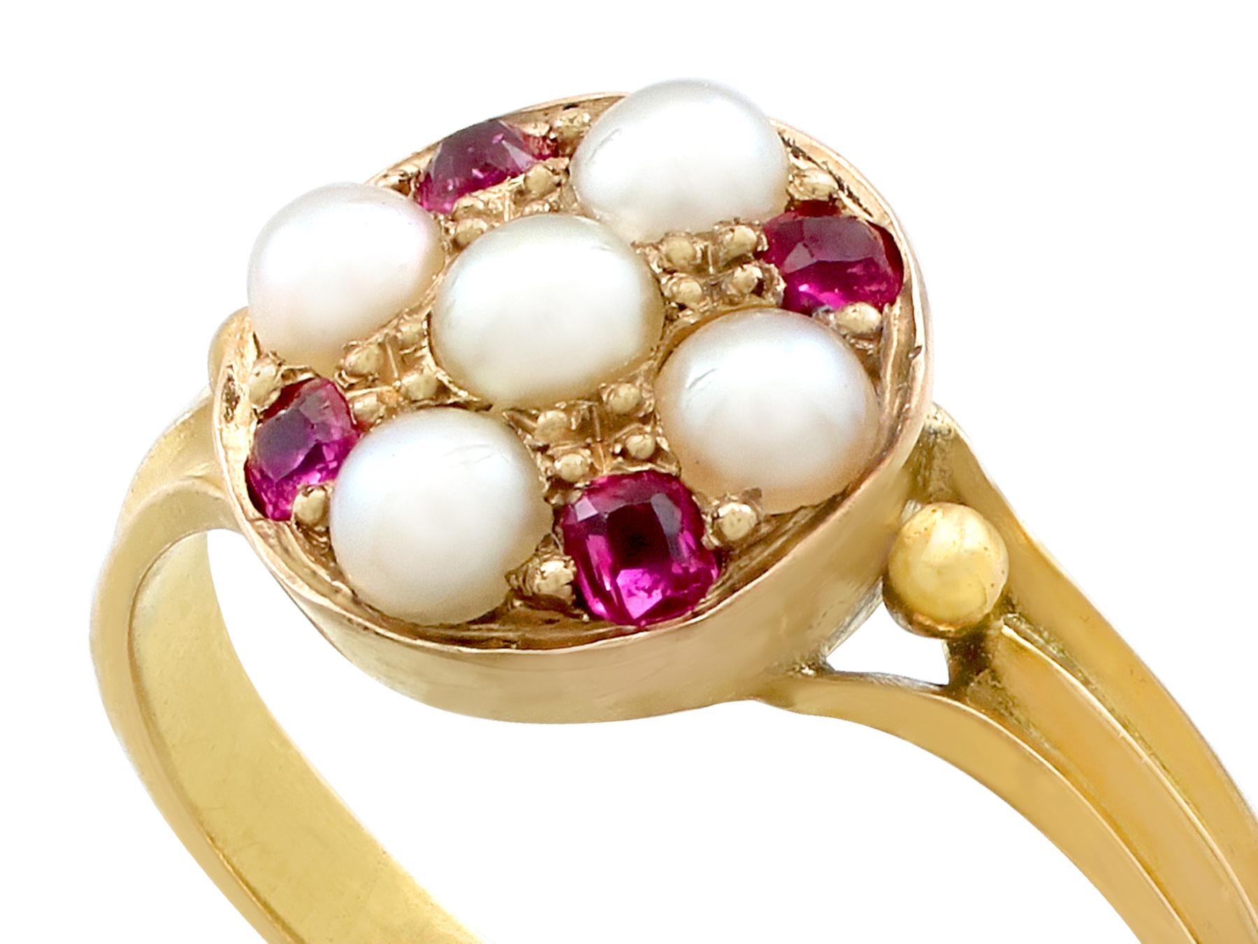 Women's Antique 1871 Pearl and Ruby Yellow Gold Cocktail Ring