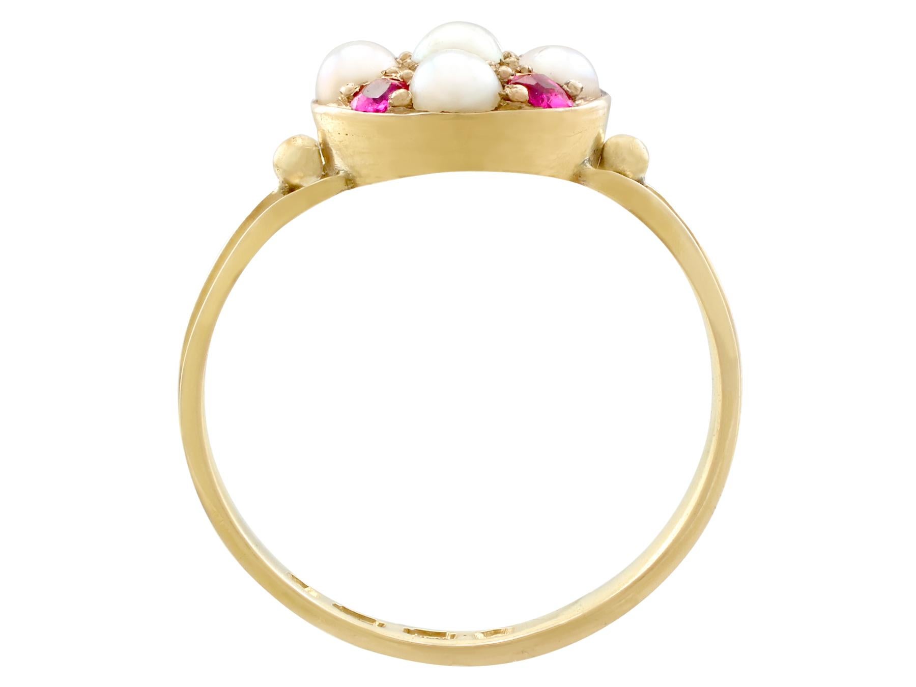 Antique 1871 Pearl and Ruby Yellow Gold Cocktail Ring 1