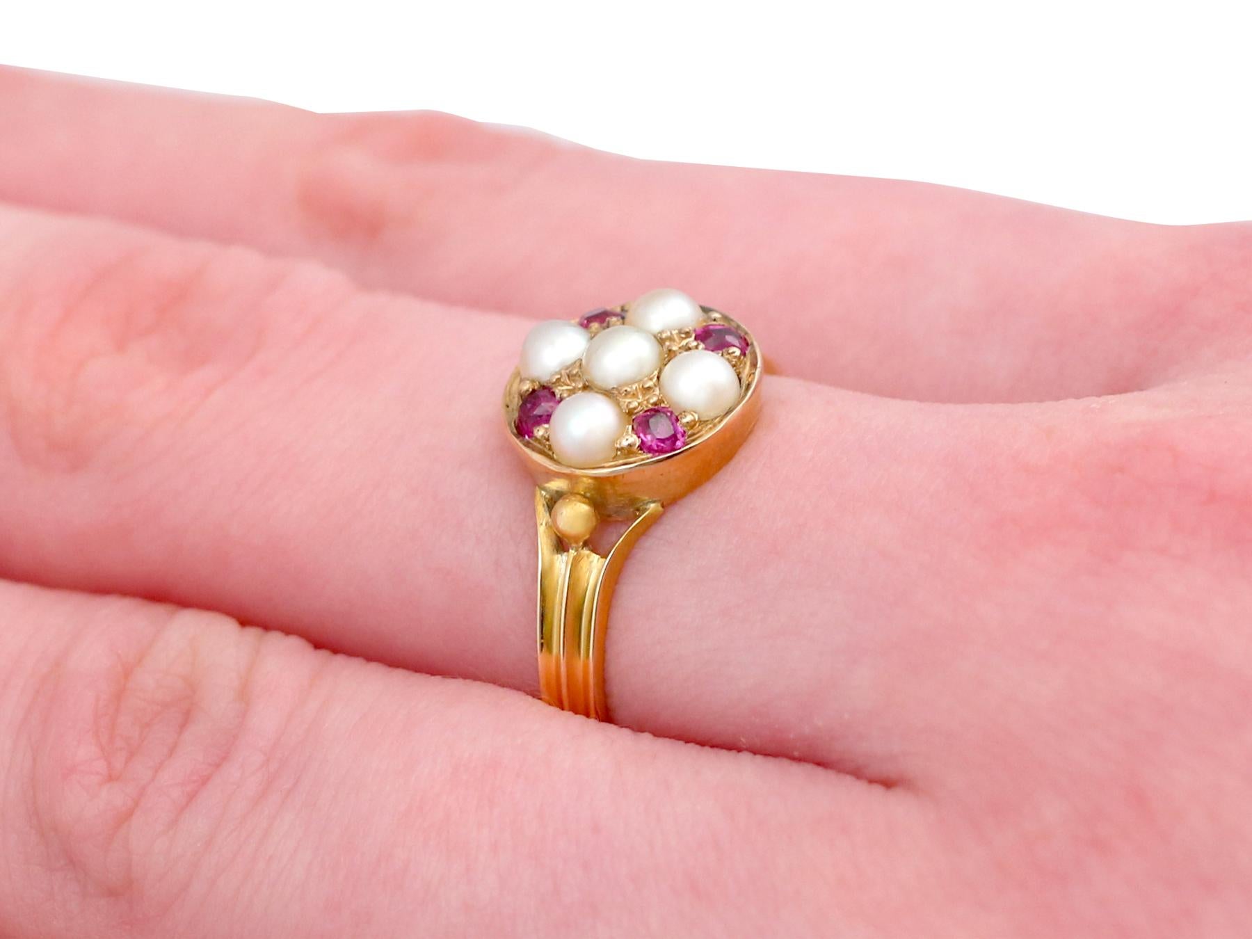 Antique 1871 Pearl and Ruby Yellow Gold Cocktail Ring 5