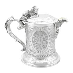 Antique pichet à couvercle victorien en argent sterling de 1872