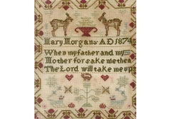 Antikes Stickmustertuch für Kinder von 1874