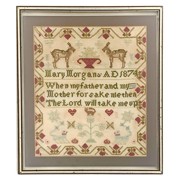Antique 1874 Child's Needlepoint Sampler