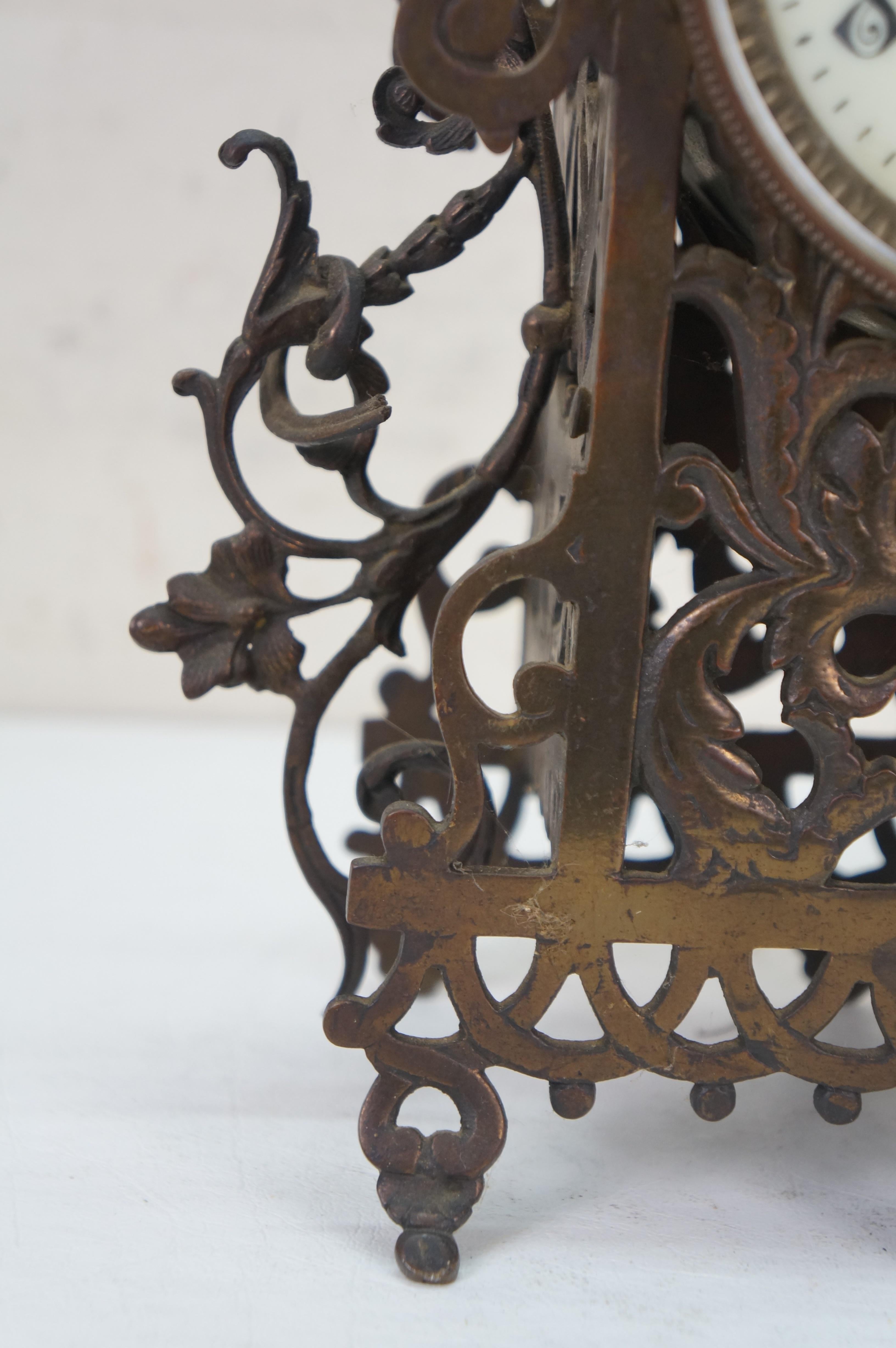 Antique 1874 French Bronze Reticualted Fleur de Lis Mantel Clock 15