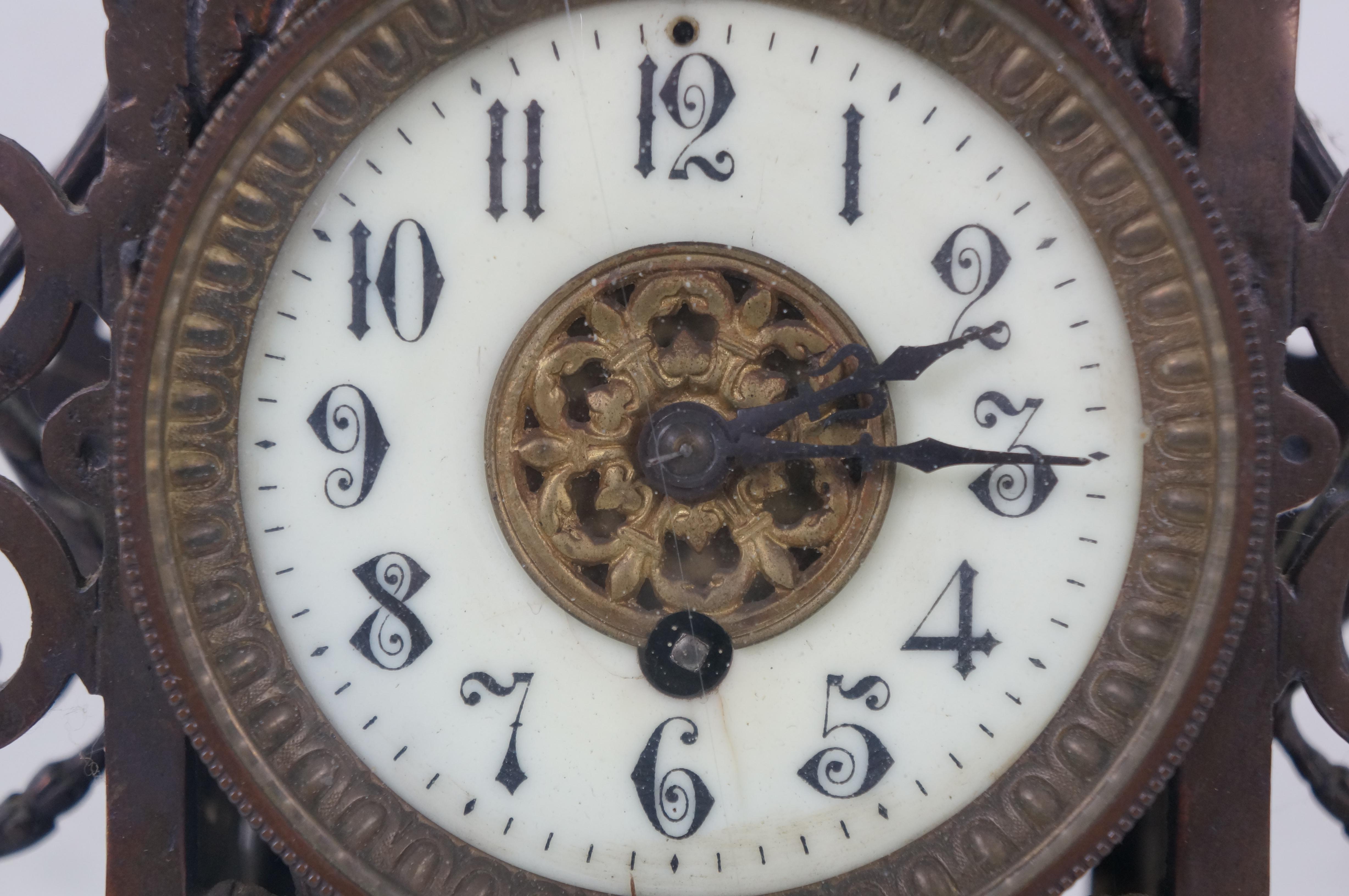 Antique 1874 French Bronze Reticualted Fleur de Lis Mantel Clock 15