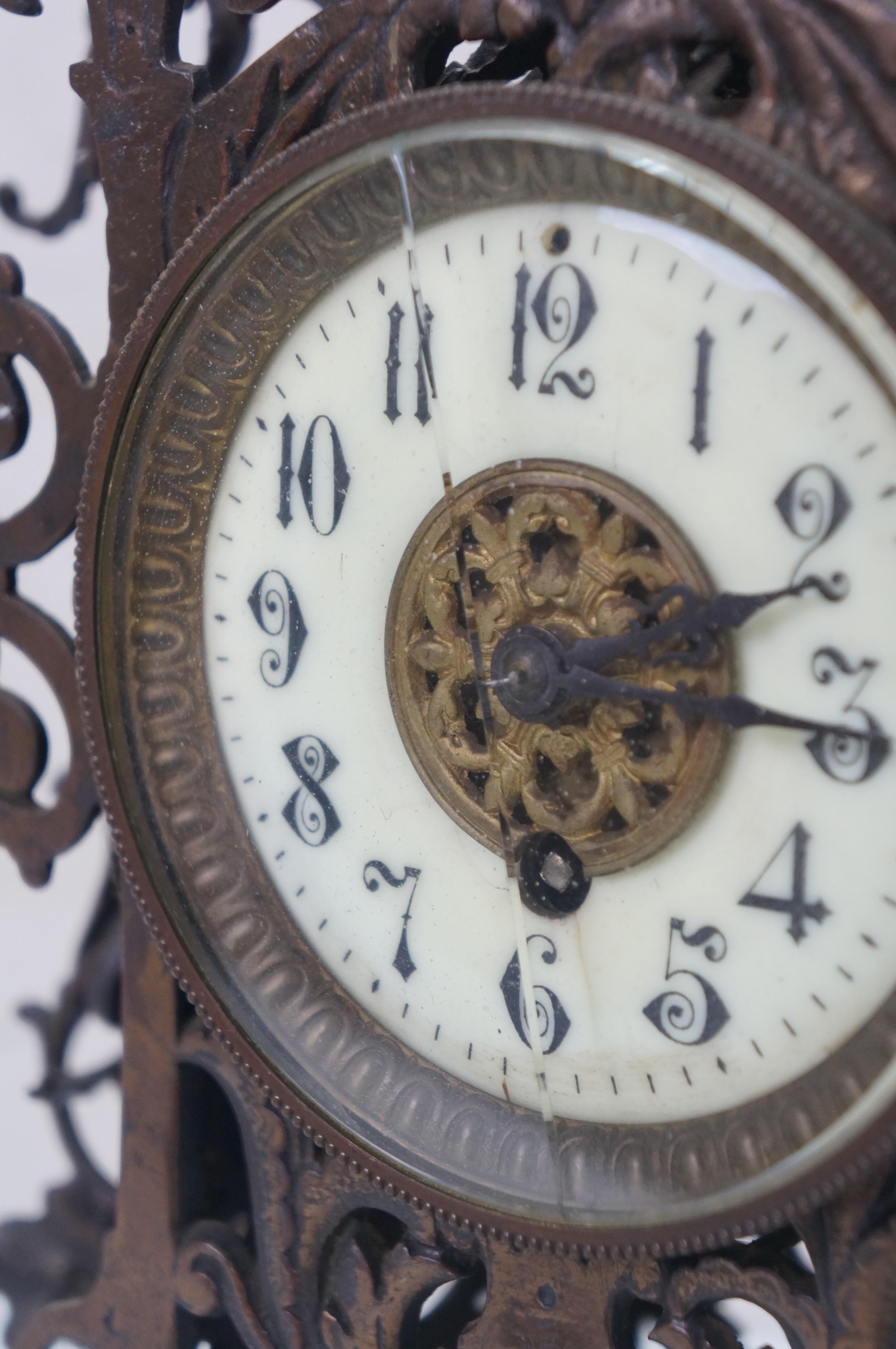 Antique 1874 French Bronze Reticualted Fleur de Lis Mantel Clock 15