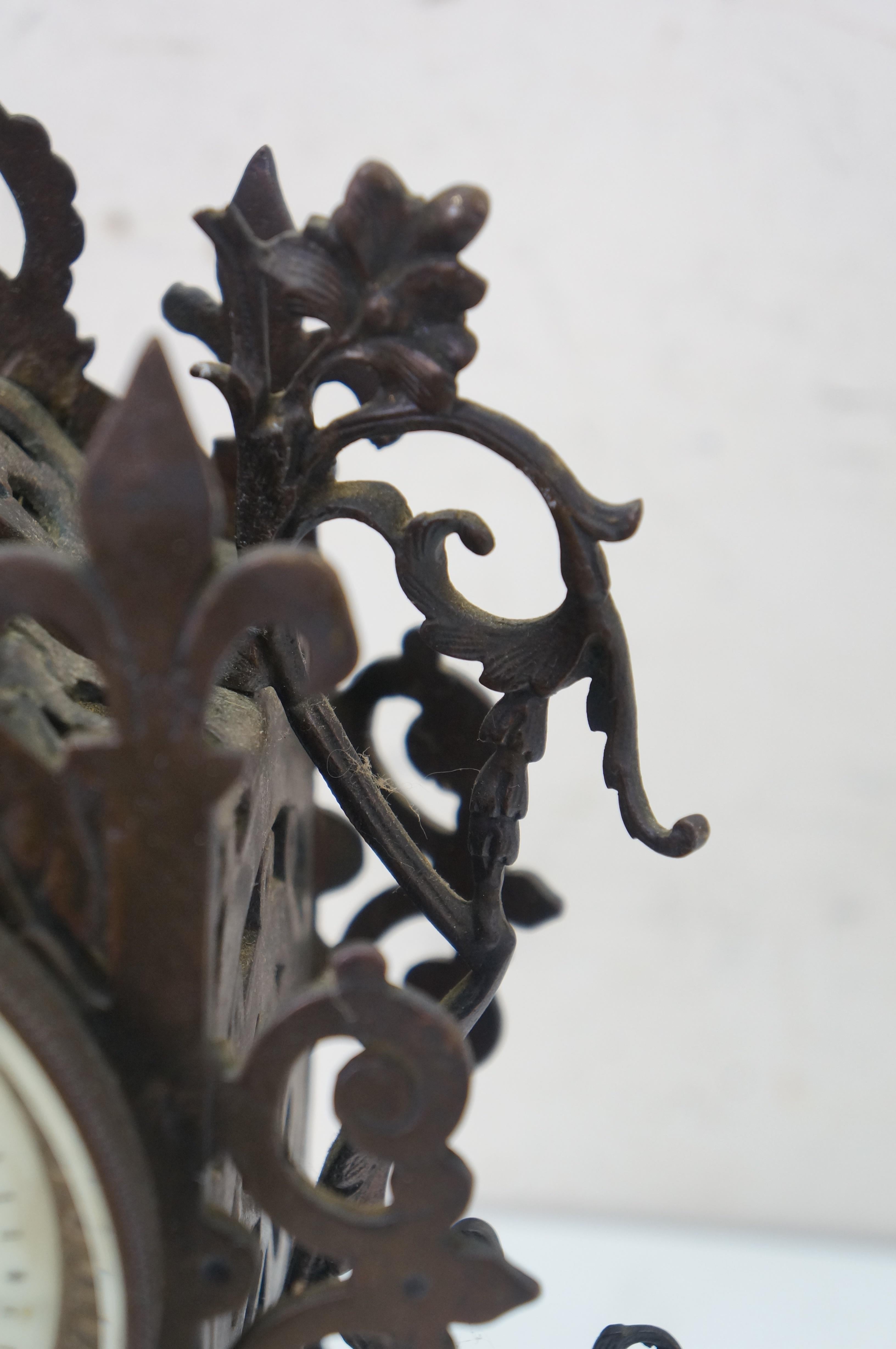 Antique 1874 French Bronze Reticualted Fleur de Lis Mantel Clock 15