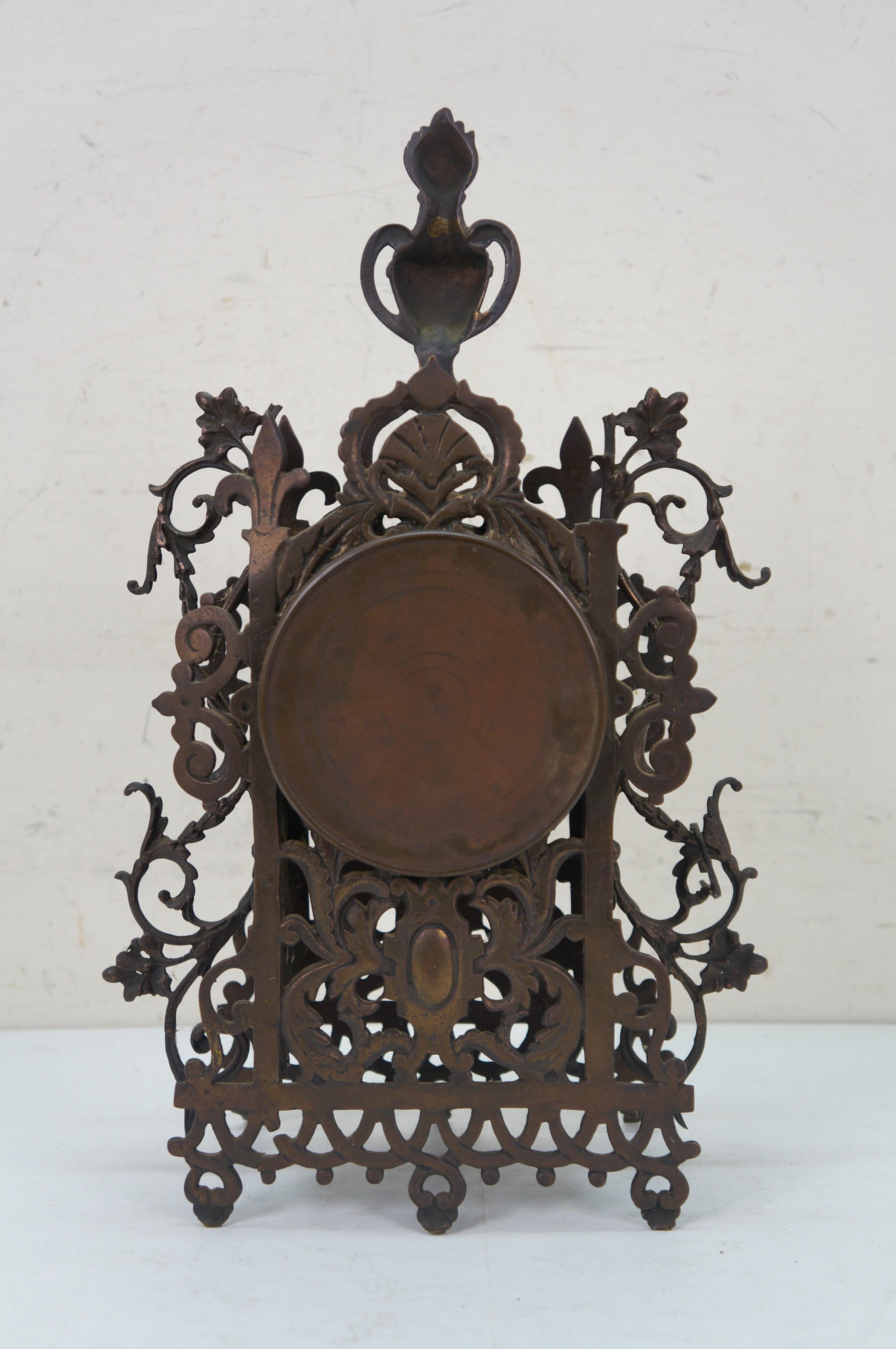 19th Century Antique 1874 French Bronze Reticualted Fleur de Lis Mantel Clock 15