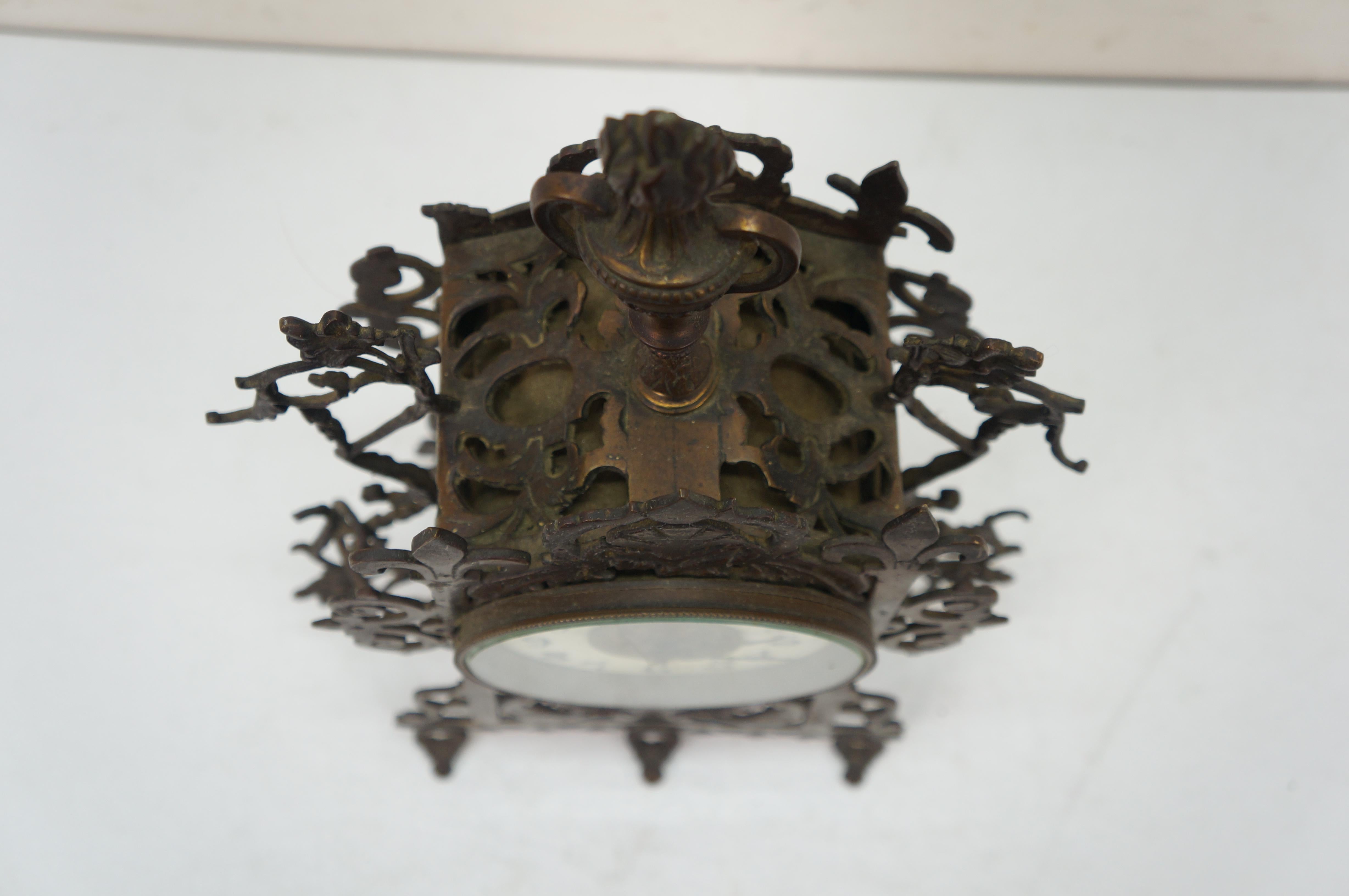 Antique 1874 French Bronze Reticualted Fleur de Lis Mantel Clock 15