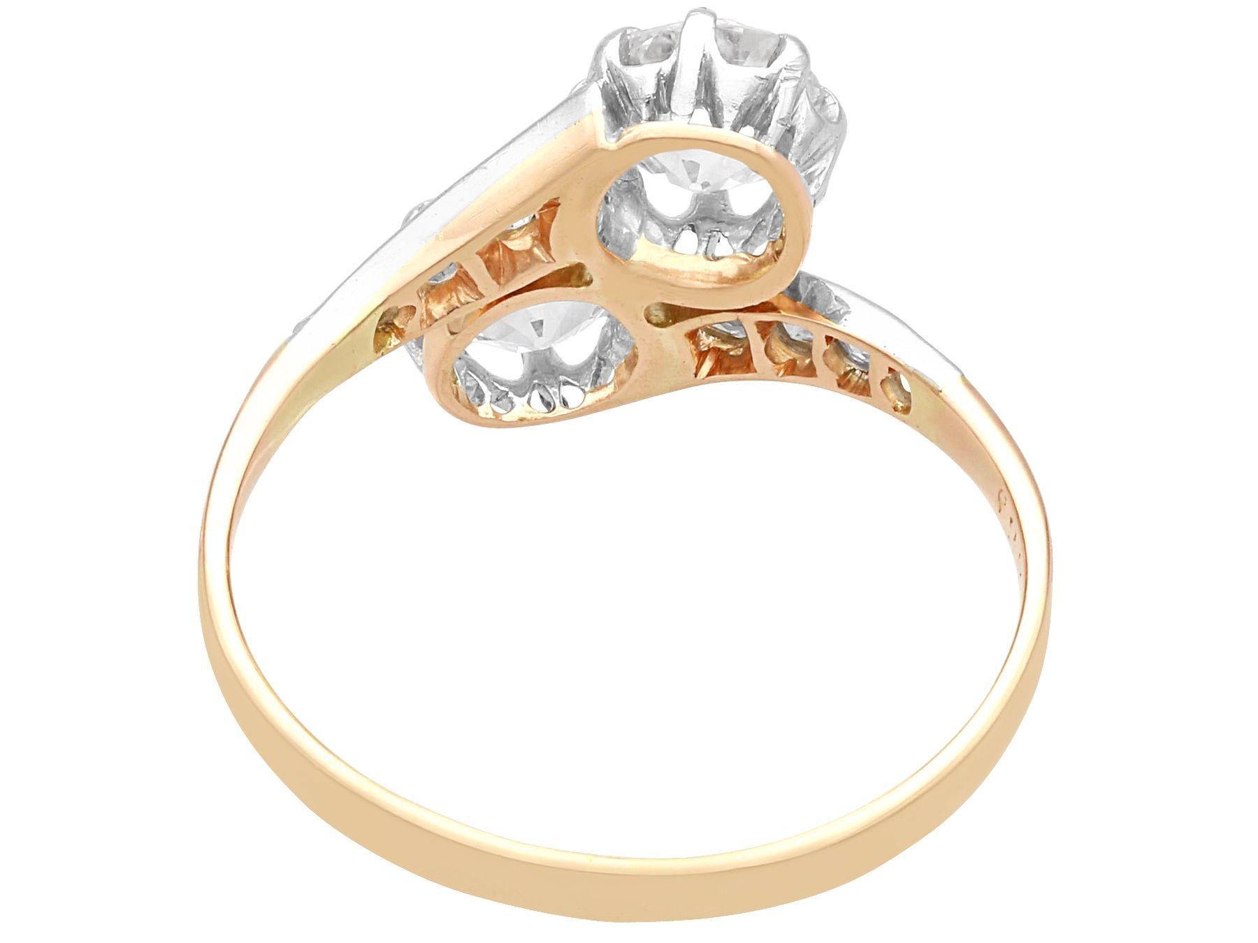 Old European Cut Antique 1.87 Carat Diamond and Yellow Gold Twist Ring For Sale
