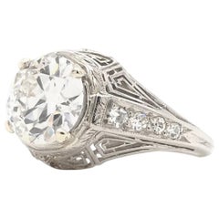 Retro 1.88 Carat Platinum Diamond Filigree Engagement Ring
