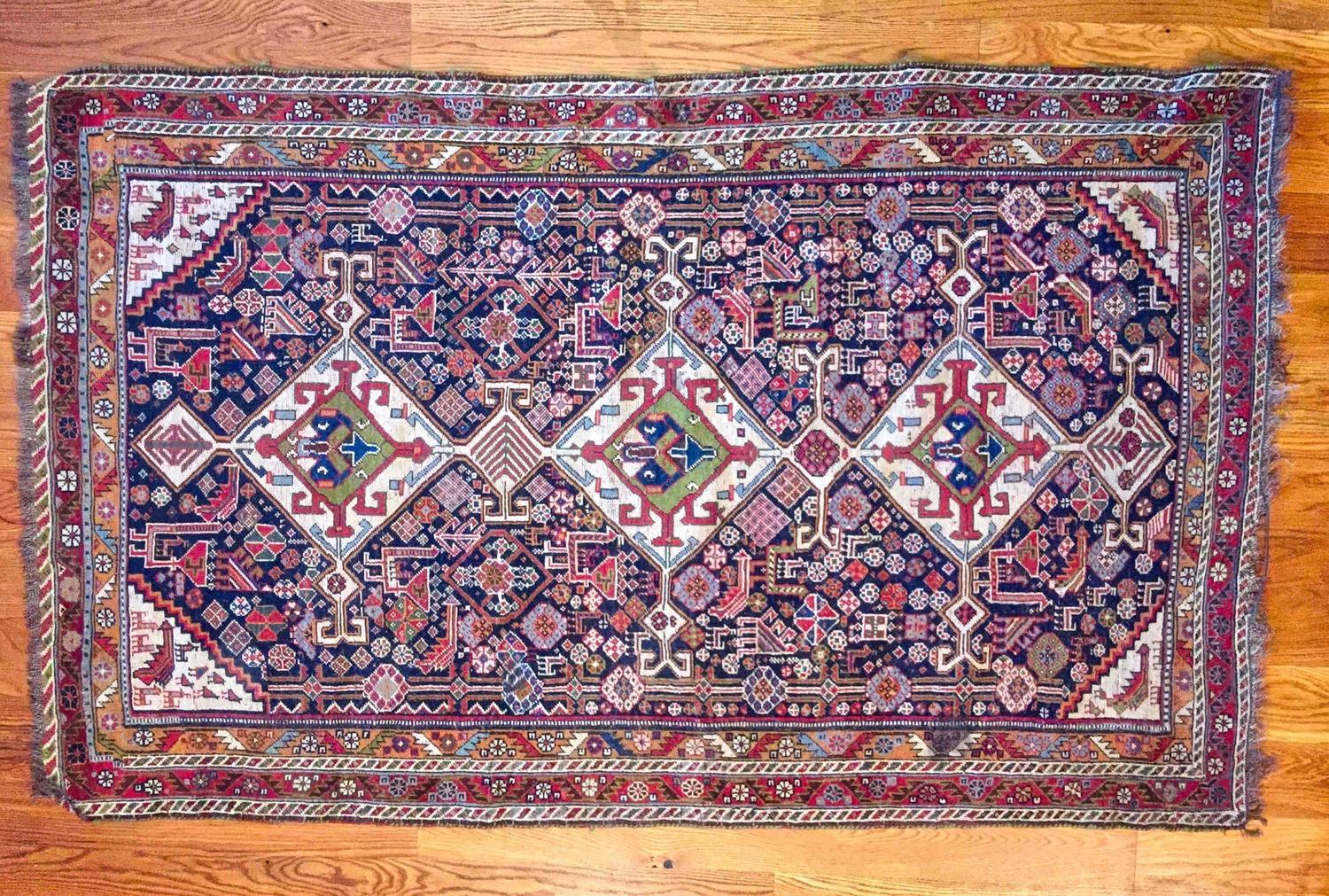 Kilim Antique 1880-1890 Persian Qashqai Rug  For Sale