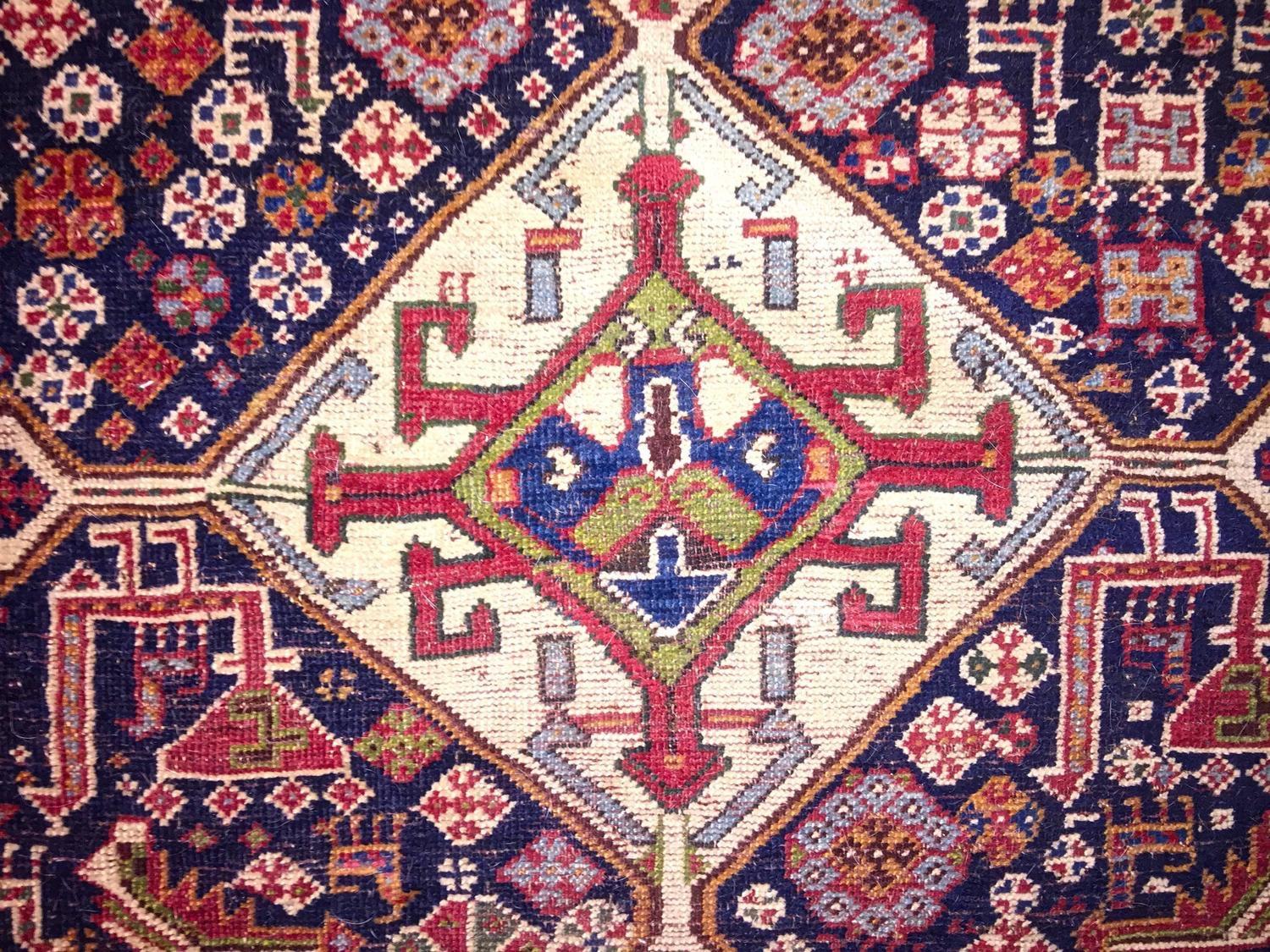 Hand-Knotted Antique 1880-1890 Persian Qashqai Rug  For Sale