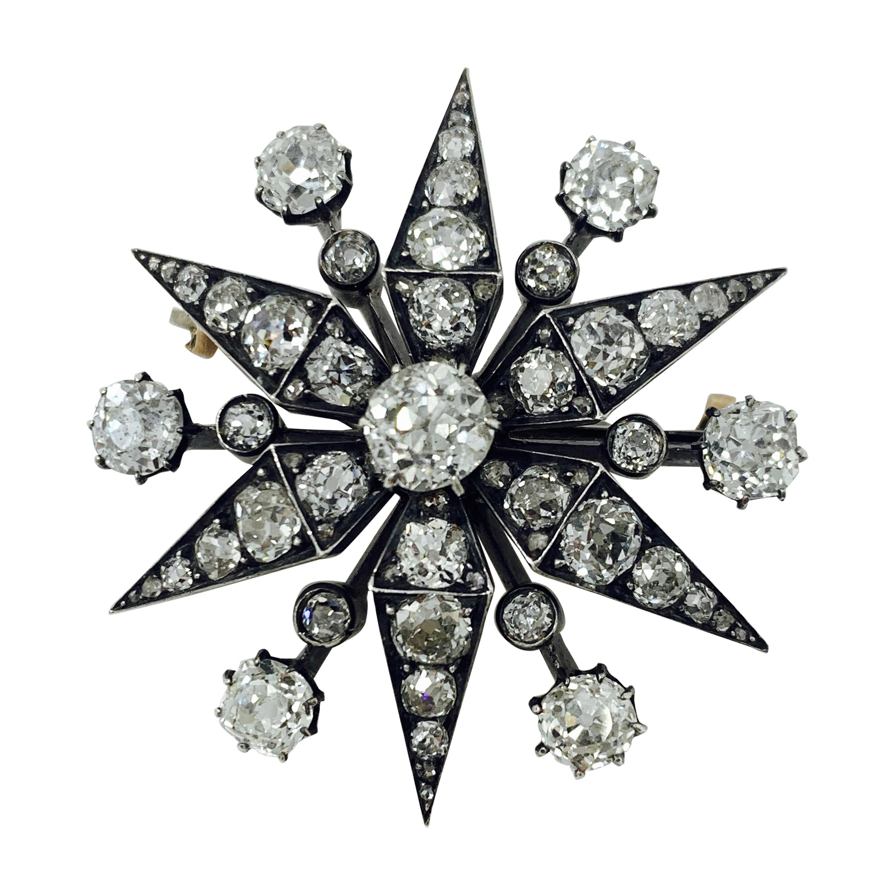 Antique 1880-1910 White Old Cut Diamond Broach For Sale
