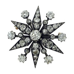 Broche ancienne en diamants blancs de taille ancienne 1880-1910