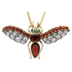 Antique 1880 9ct Gold Insect Brooch with Garnet, Diamond, Emerald