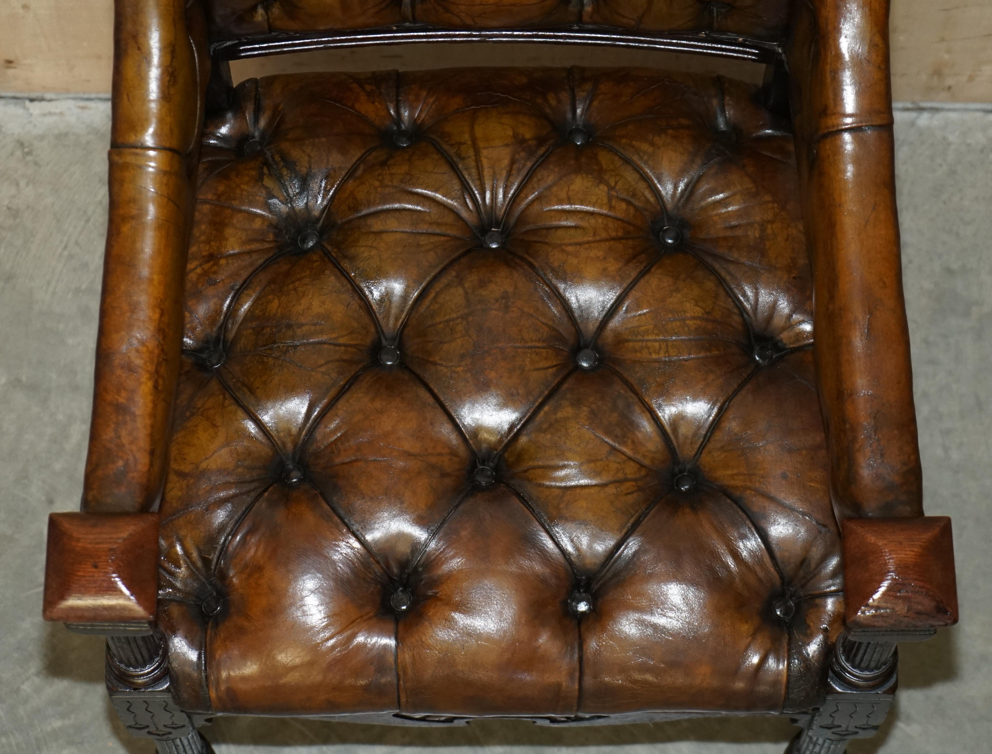 Antique 1880 Art Nouveau Carved Fully Restored Brown Leather Library Desk Chair For Sale 9