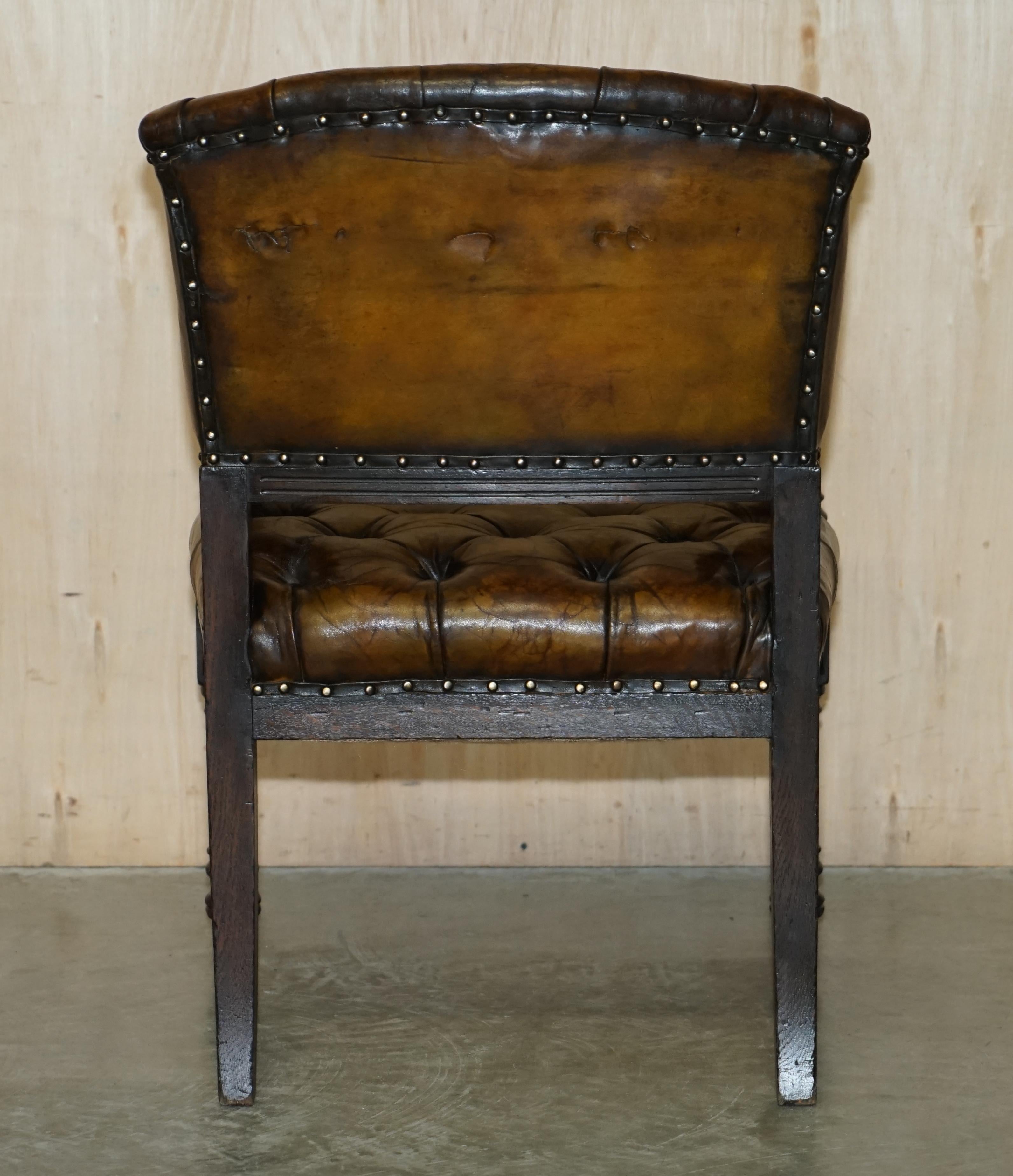 Antique 1880 Art Nouveau Carved Fully Restored Brown Leather Library Desk Chair For Sale 11