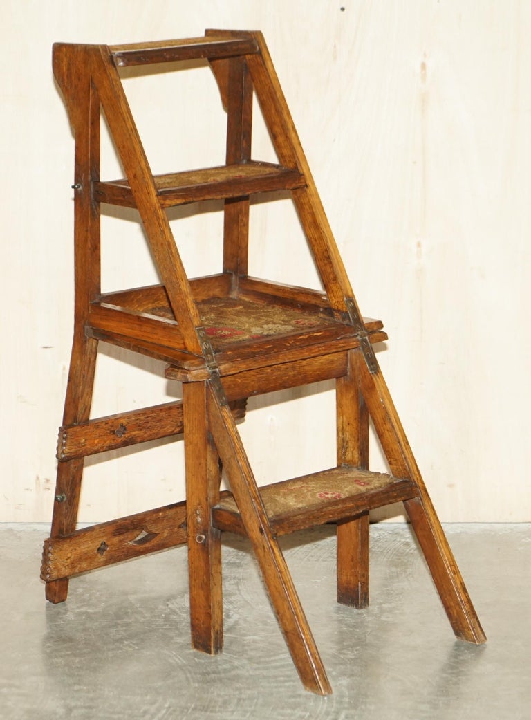 Antique 1880 Arts and Crafts Metamorphic Library Steps Original Carpet ...