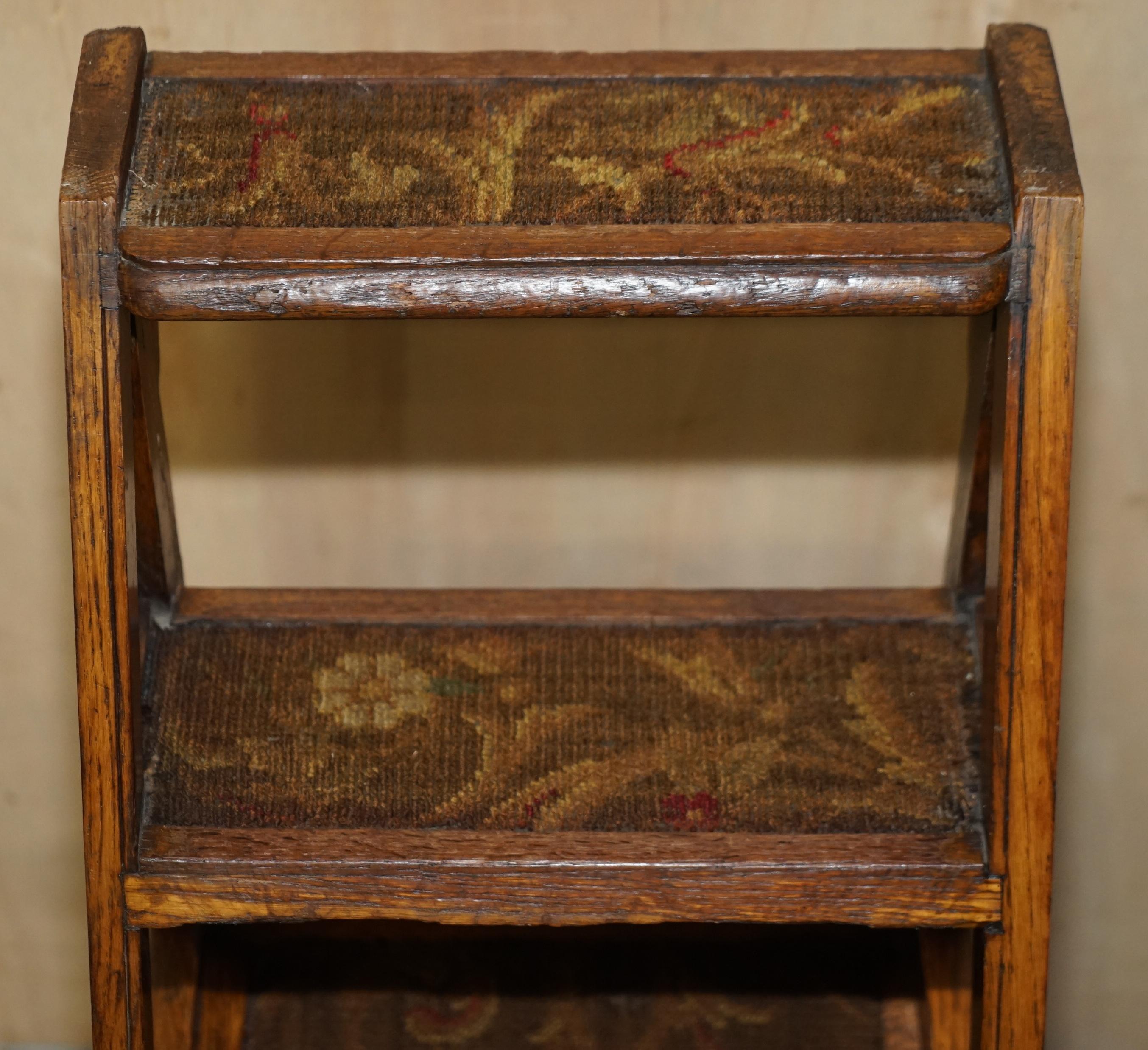 Antique 1880 Arts & Crafts Metamorphic Library Steps Original Carpet Upholstery For Sale 10