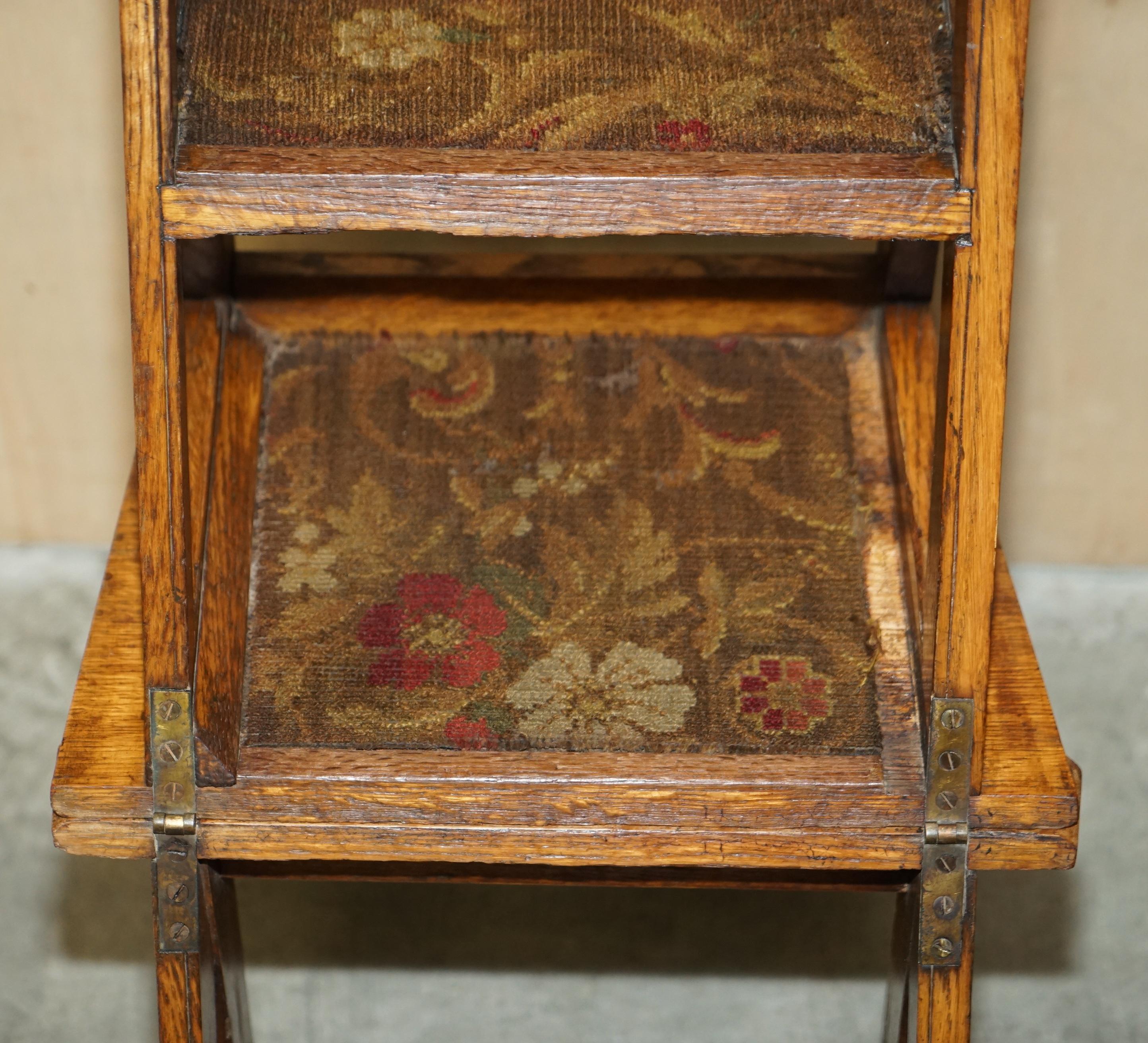 Antique 1880 Arts & Crafts Metamorphic Library Steps Original Carpet Upholstery For Sale 11