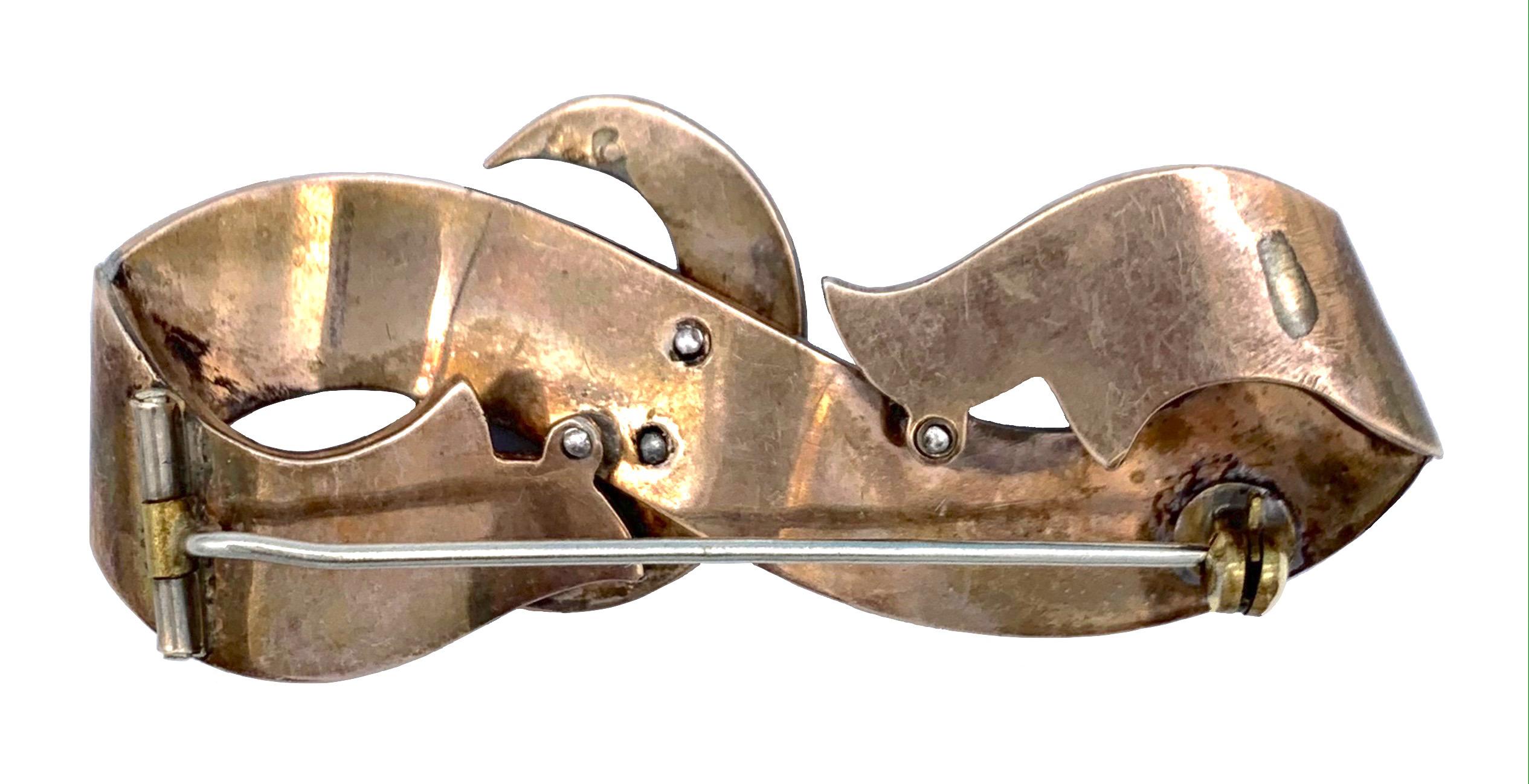 Victorien Antiquités 1880 Bohemian Garnet Bow Brooch Silver Gilt en vente