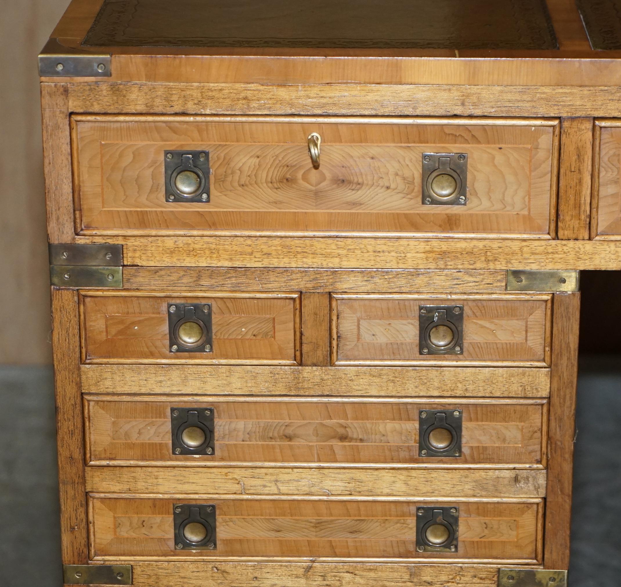 English Antique 1880 Double Sided 15 Drawer 2 Cupboard Burr Elm Military Campaign Desk