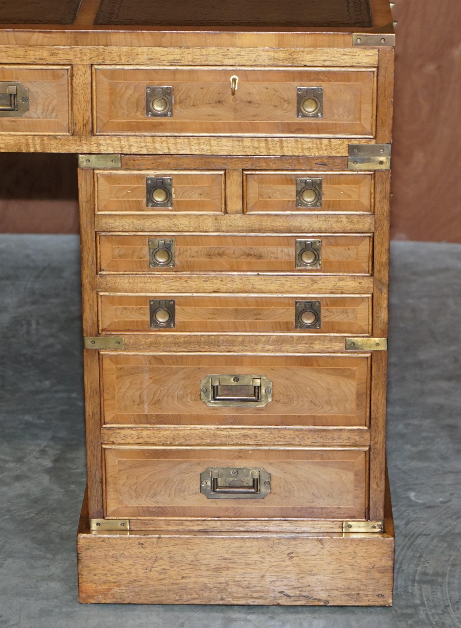 Leather Antique 1880 Double Sided 15 Drawer 2 Cupboard Burr Elm Military Campaign Desk