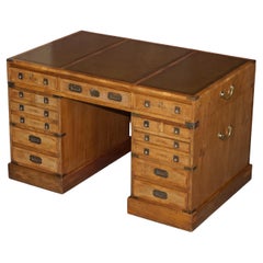 Used 1880 Double Sided 15 Drawer 2 Cupboard Burr Elm Military Campaign Desk