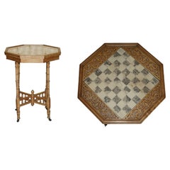 ANTIQUE 1880 ENGLiSH ORNATELY HAND CARVED WALNUT CHESSBOARD GAMES CHESS TABLE