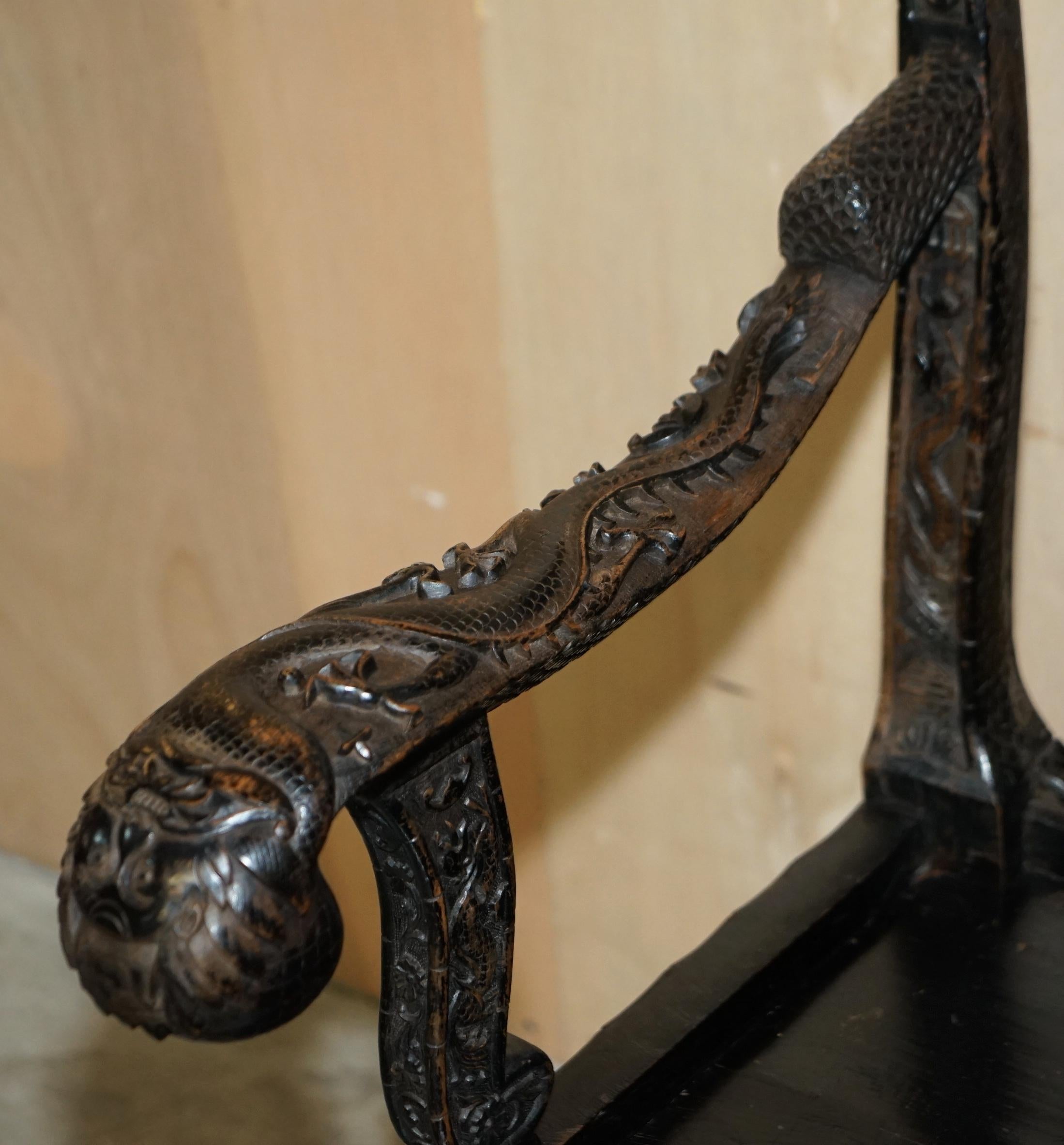 Antique 1880 Heavily Carved Chinese Dragon Carver Armchair Must See Pictures For Sale 5