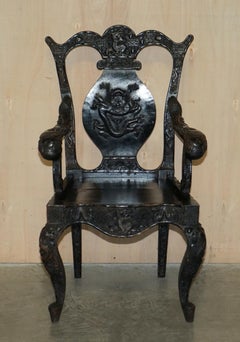 Antiguo 1880 Sillón chino muy tallado de tallador de dragones Hay que ver fotos