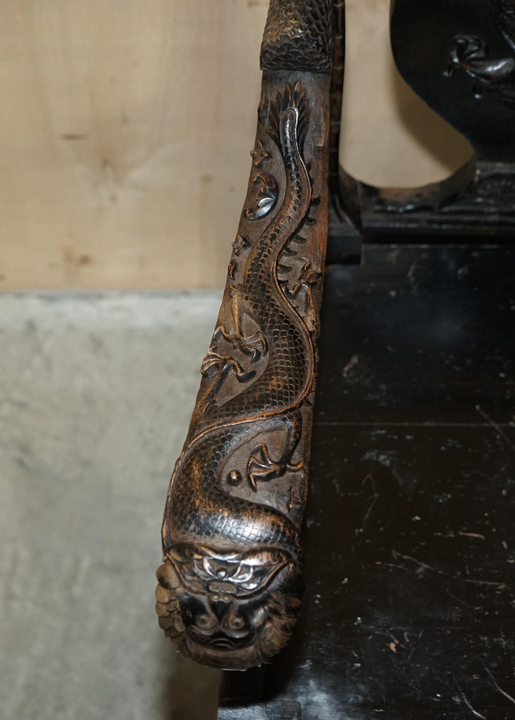 Antiquity 1880 Heavily Carved Chinese Dragon Armchair Must See Pictures en vente 1