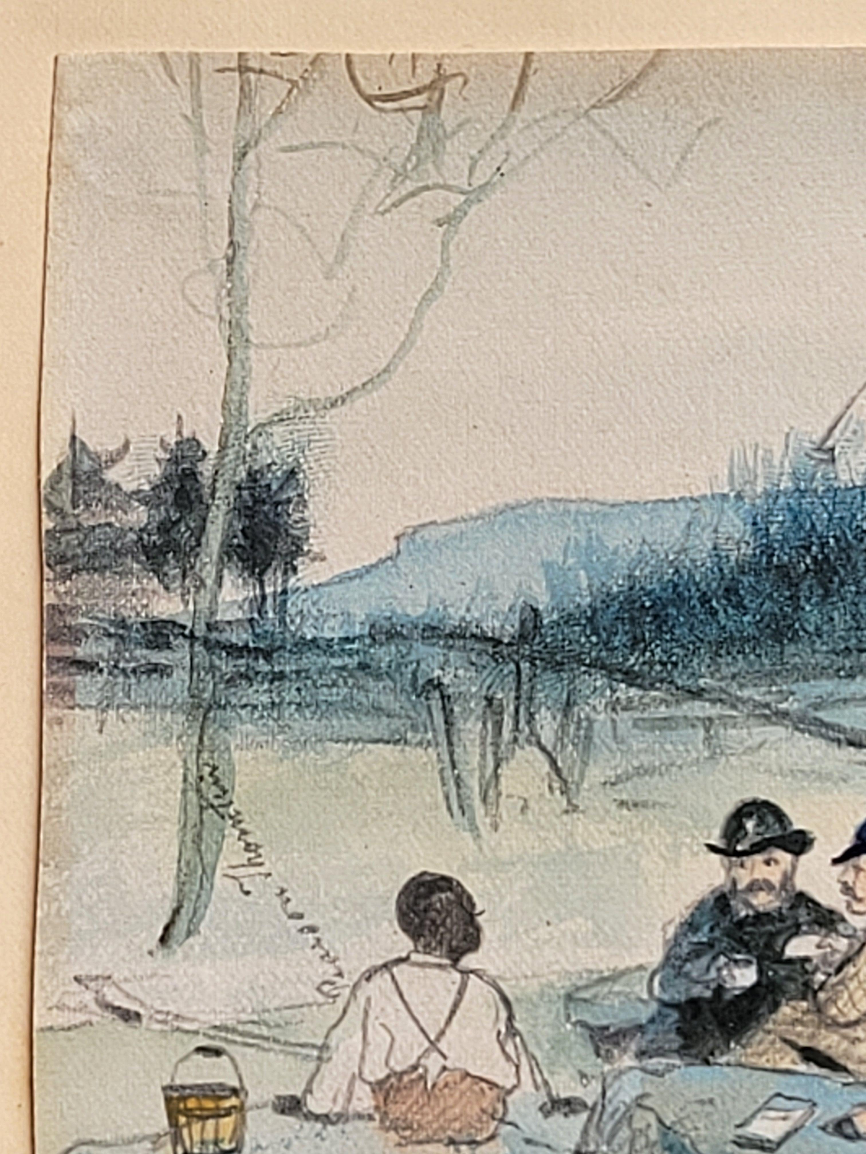 Ilustración antigua de 1880 de Trenton, Alabama, campamento con la familia Thornton siglo XIX en venta