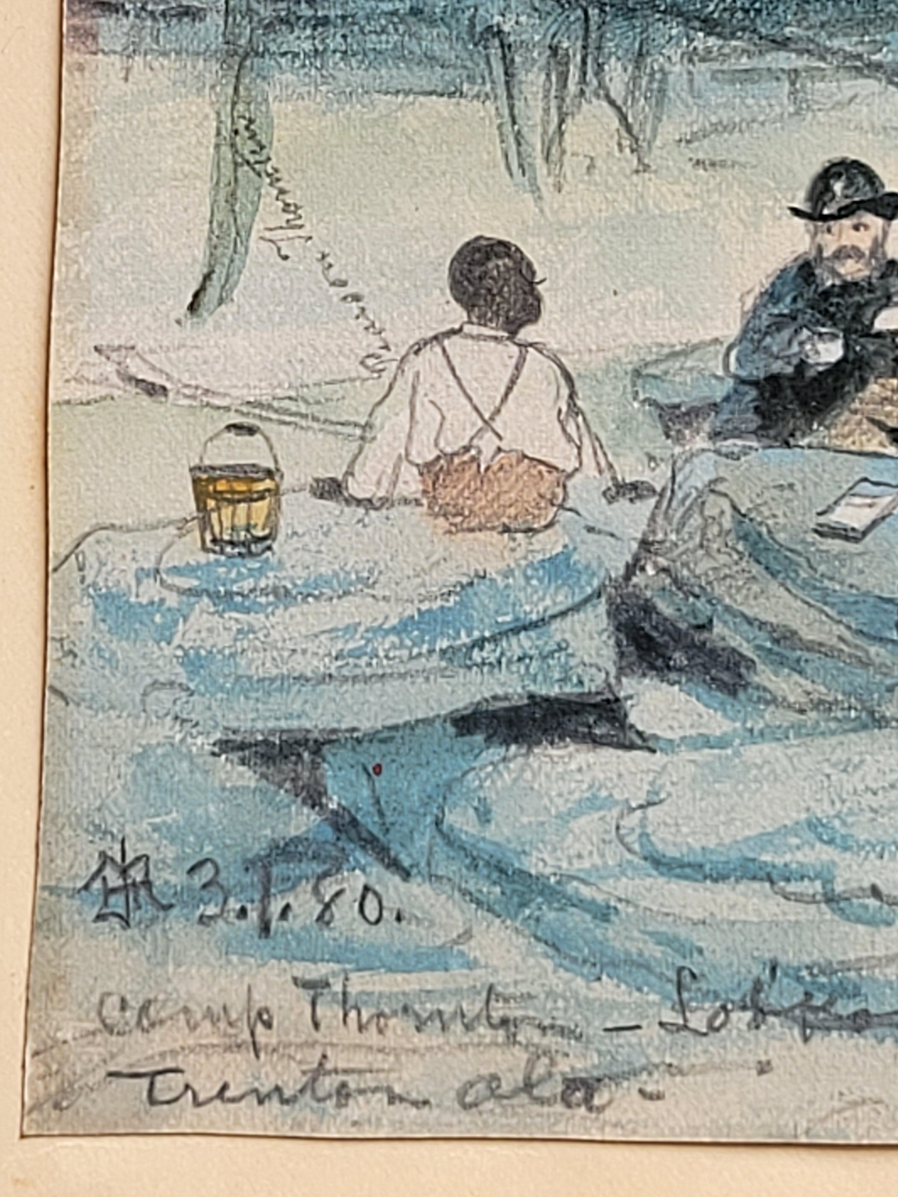 Ilustración antigua de 1880 de Trenton, Alabama, campamento con la familia Thornton Pintura en venta