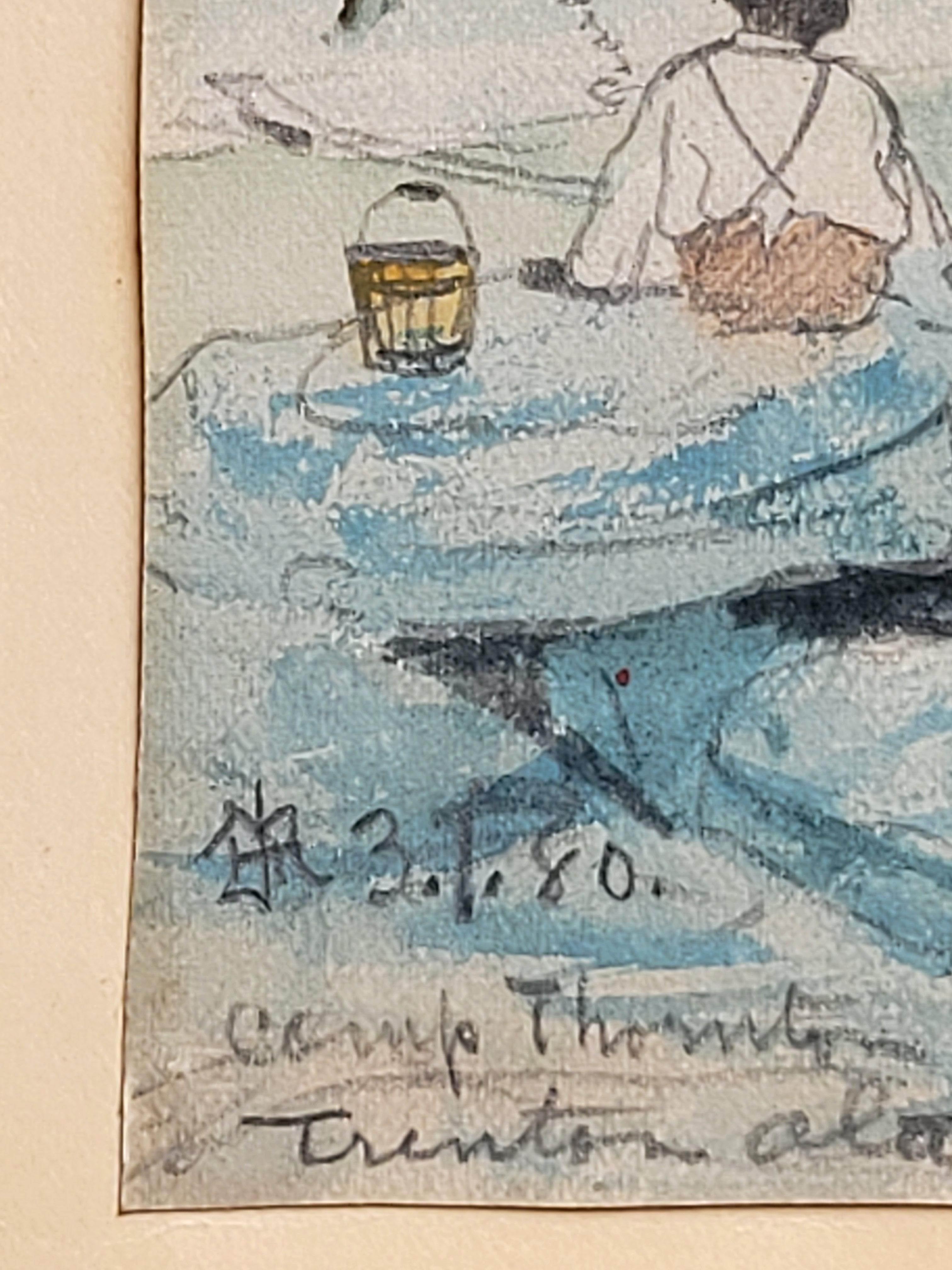 Ilustración antigua de 1880 de Trenton, Alabama, campamento con la familia Thornton en venta 2