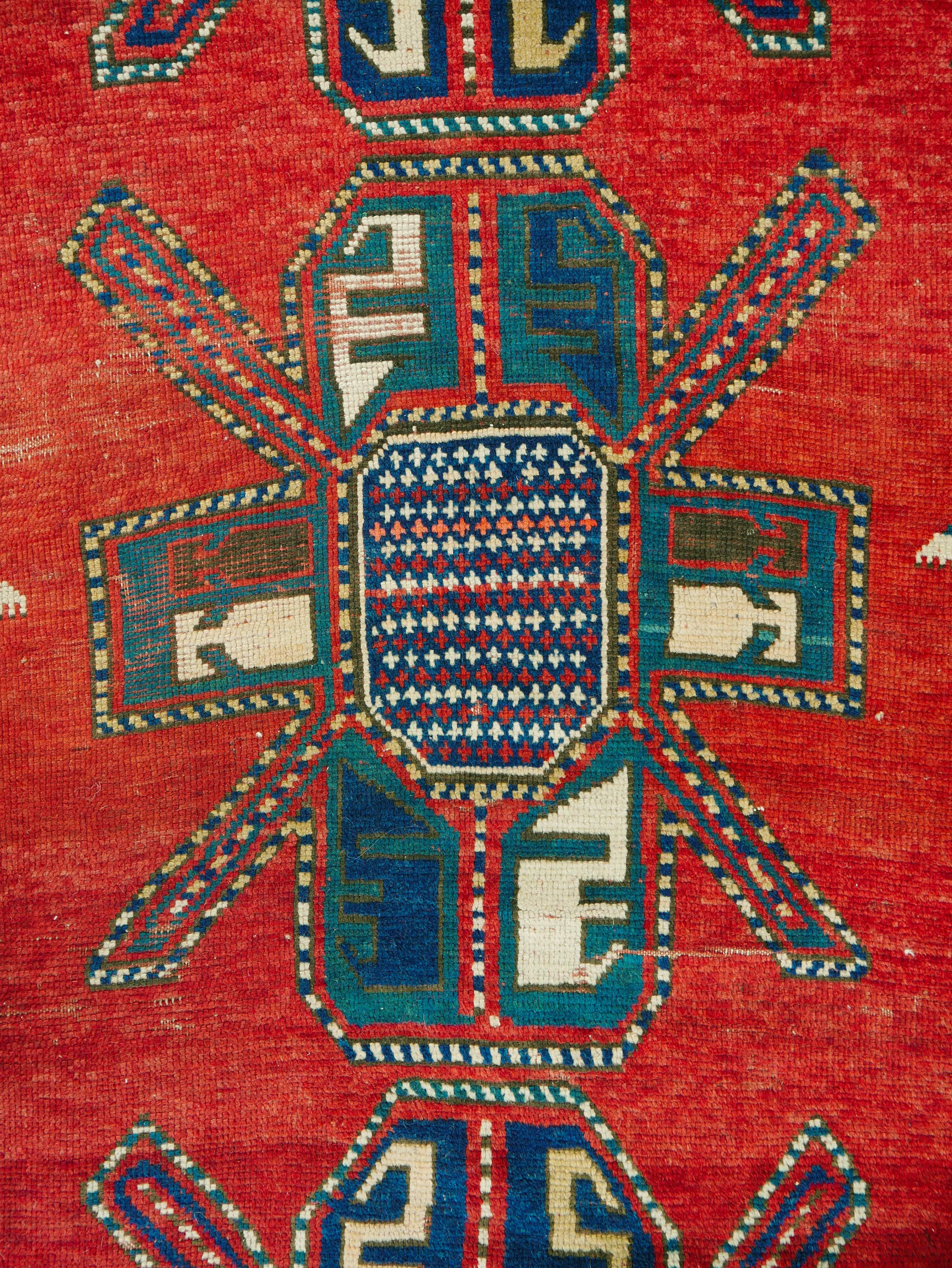 Hand-Knotted Antique 1880 Kazak Rug